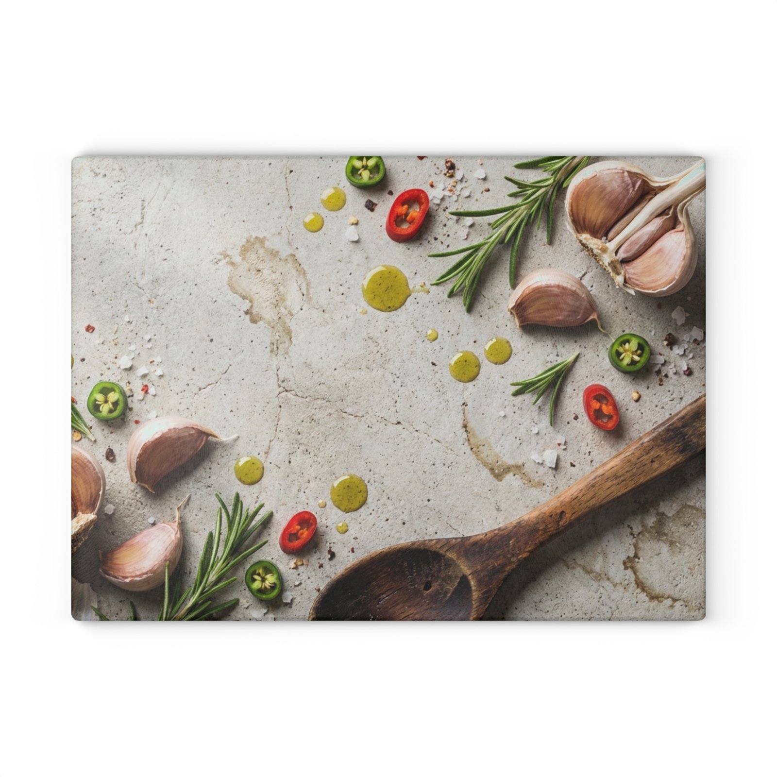 Rustic Garlic Rosemary Chili Glass Cutting Board | Kitchen Prep Serving Board - Image 5