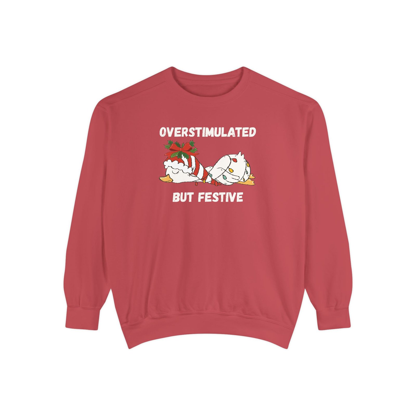 Overstimulated but Festive Crewneck Sweatshirt, Christmas Critters Wrapped in Lights - Image 81