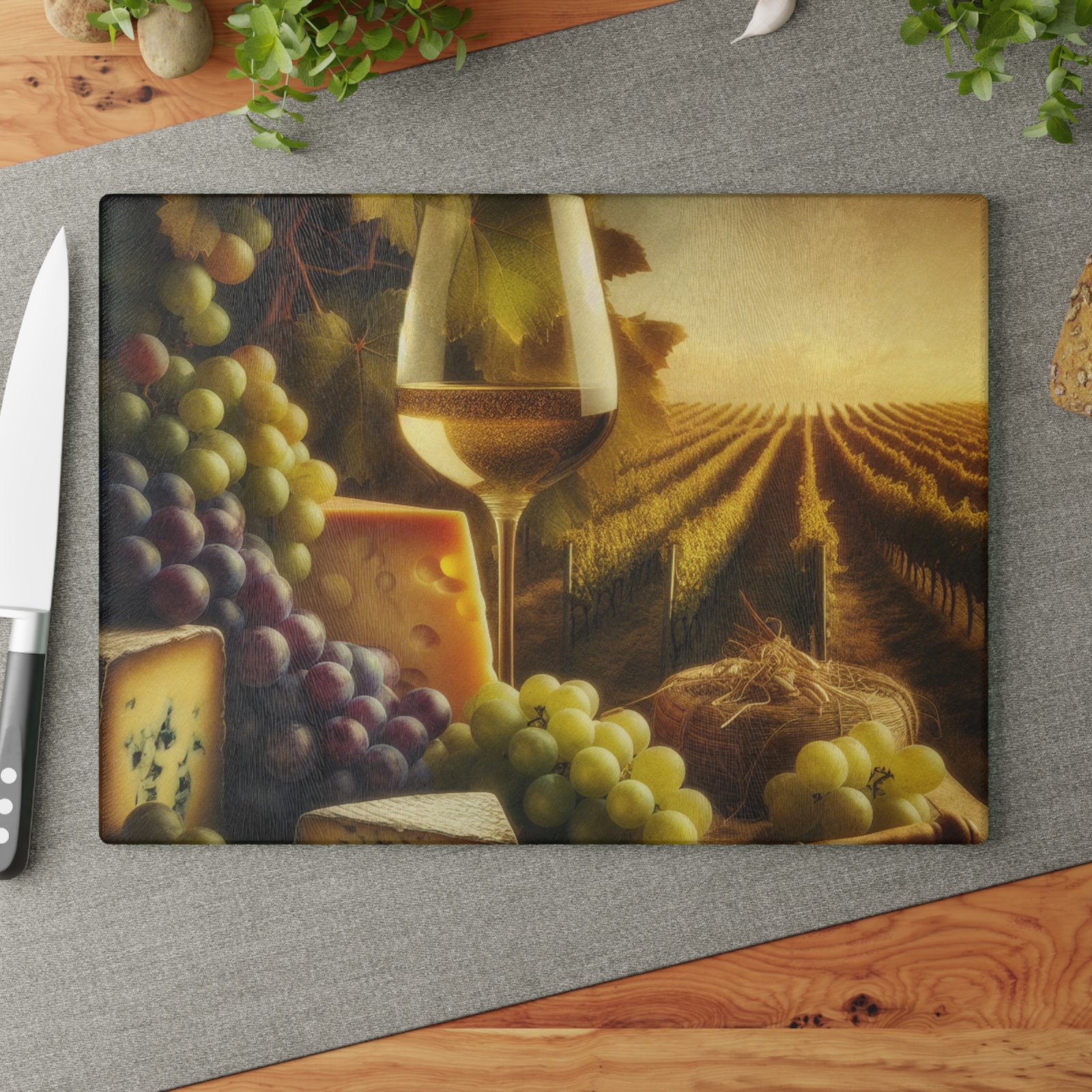 Vineyard Sunset Wine and Cheese Glass Cutting Board | Scenic Serving Platter - Image 8