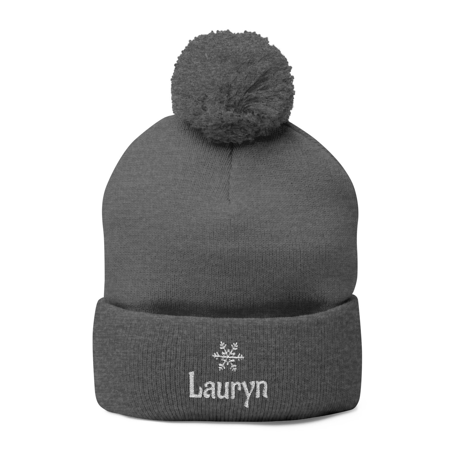 Embroidered Snowflake Name Pom-Pom Beanie | Knit Cap - Image 31