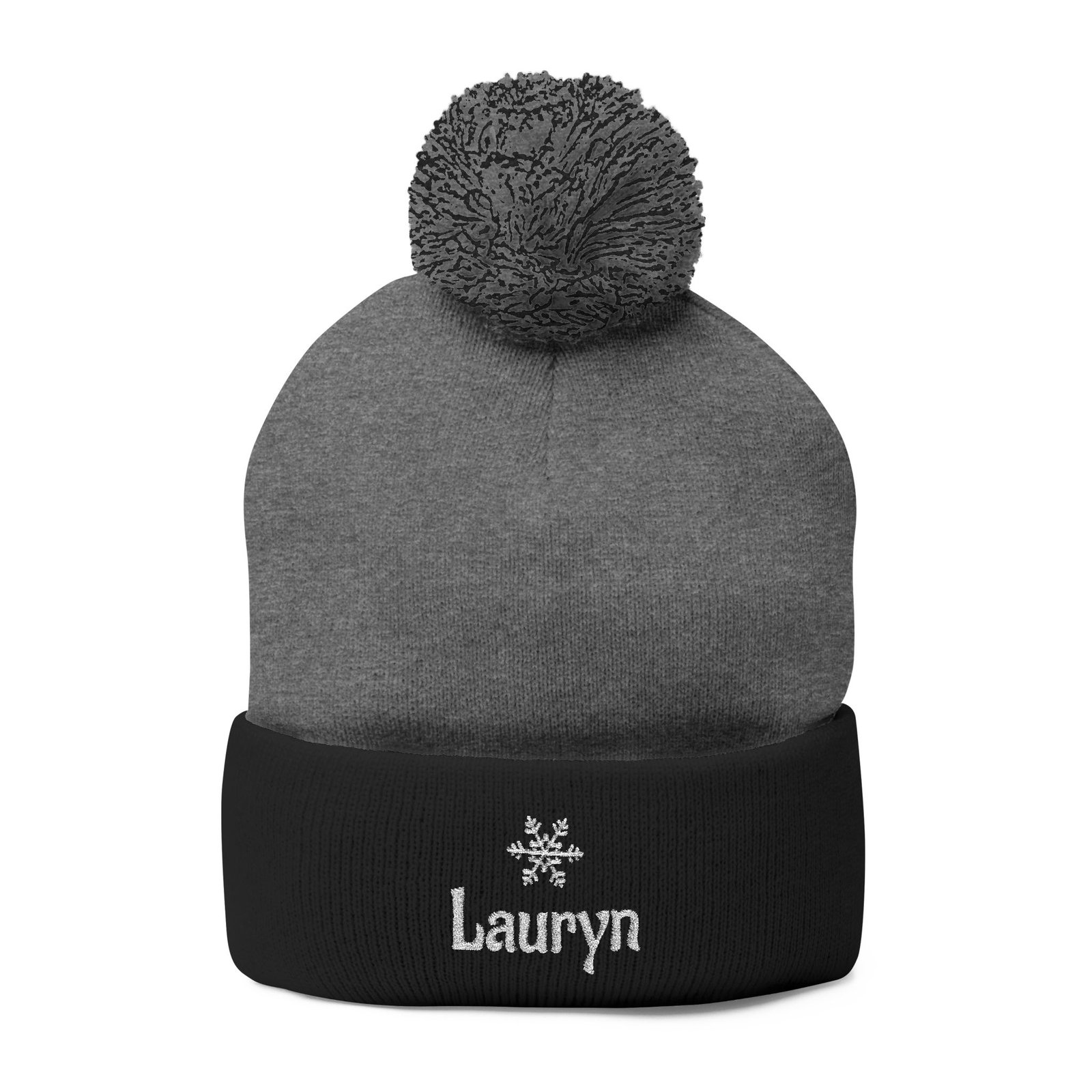 Embroidered Snowflake Name Pom-Pom Beanie | Knit Cap - Image 26