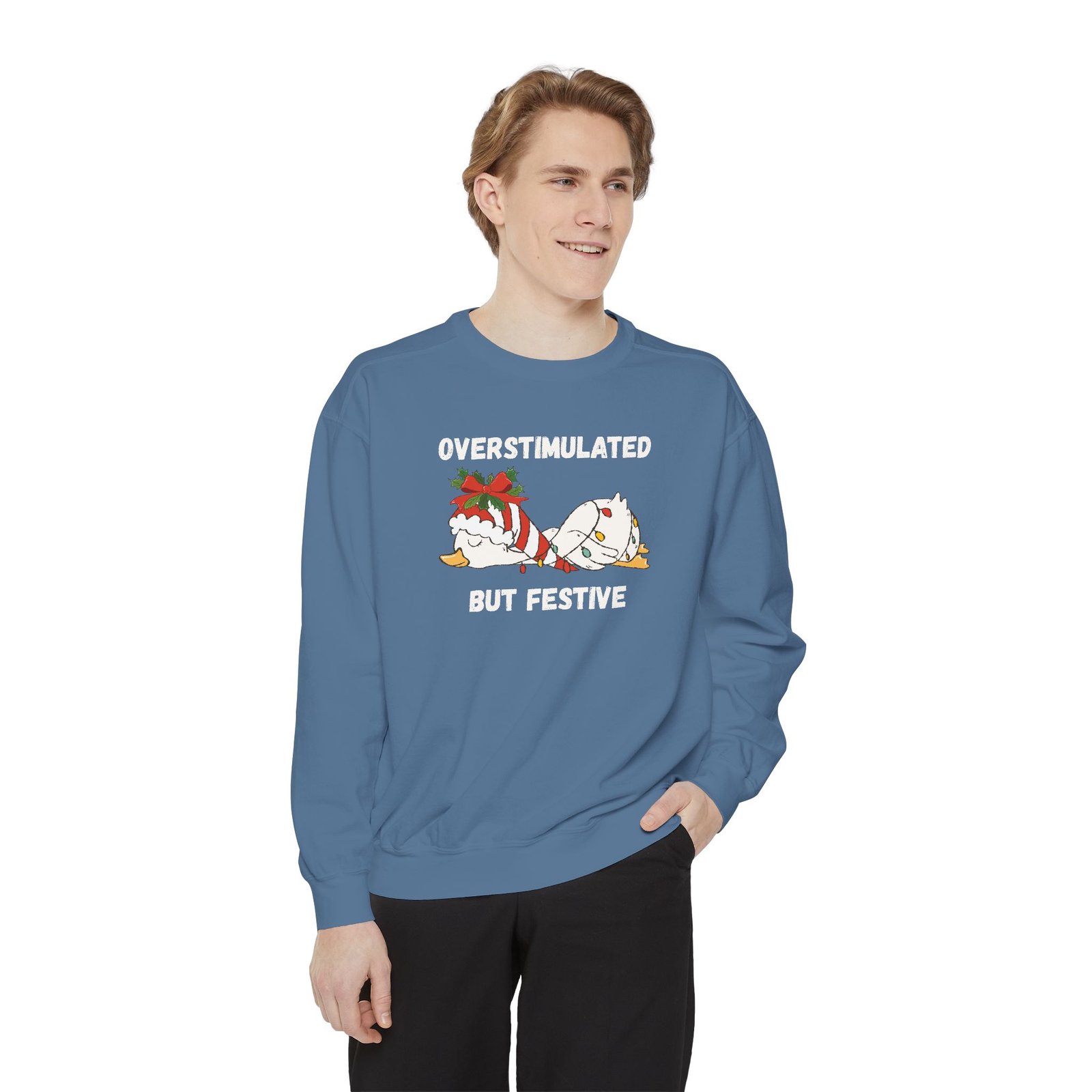 Overstimulated but Festive Crewneck Sweatshirt, Christmas Critters Wrapped in Lights - Image 63