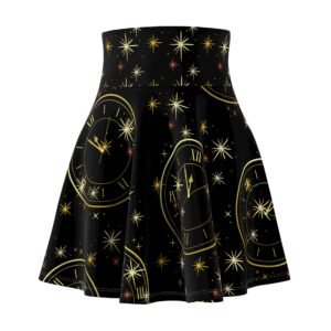 New Year Countdown Clock Skater Skirt | Black Gold Confetti