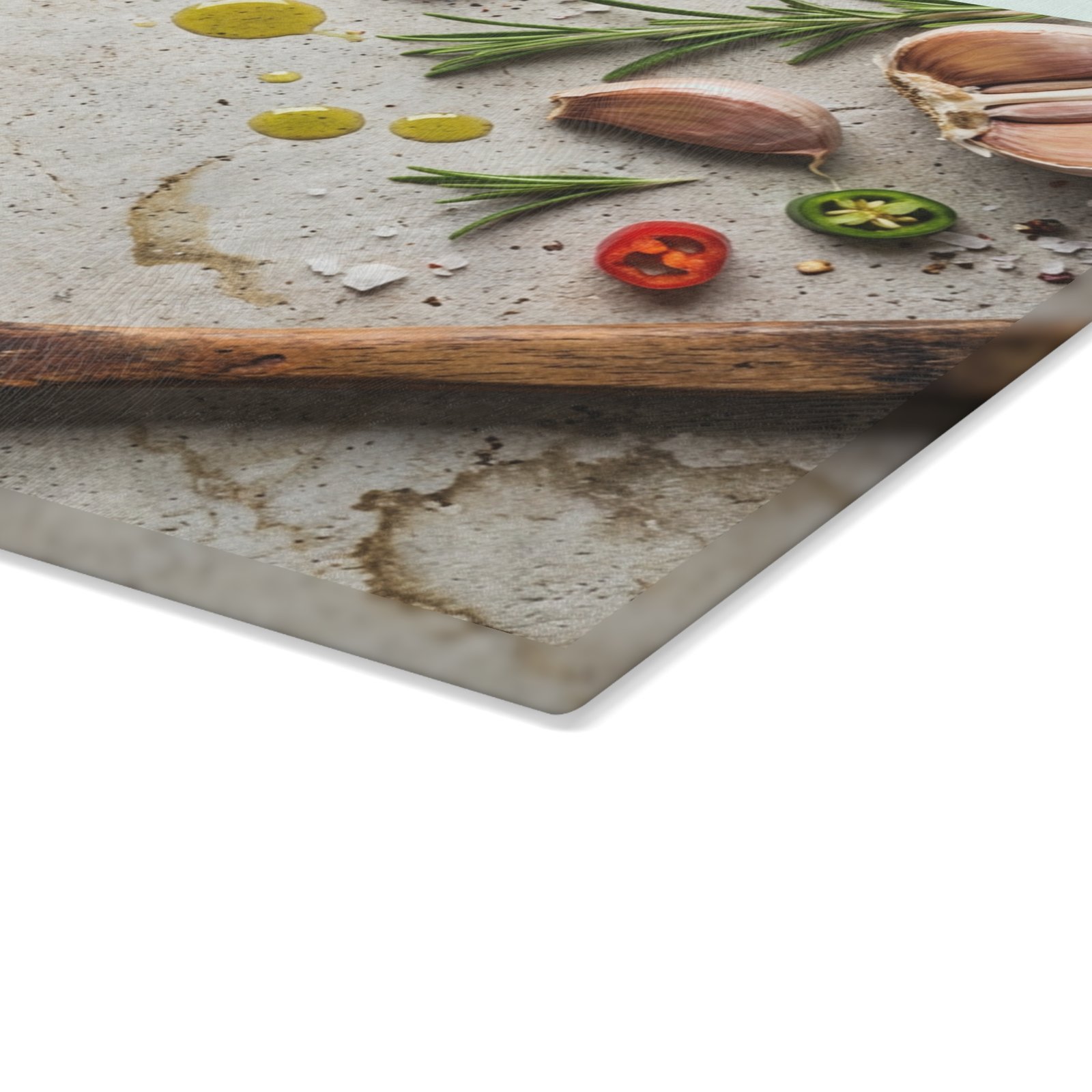 Rustic Garlic Rosemary Chili Glass Cutting Board | Kitchen Prep Serving Board - Image 7