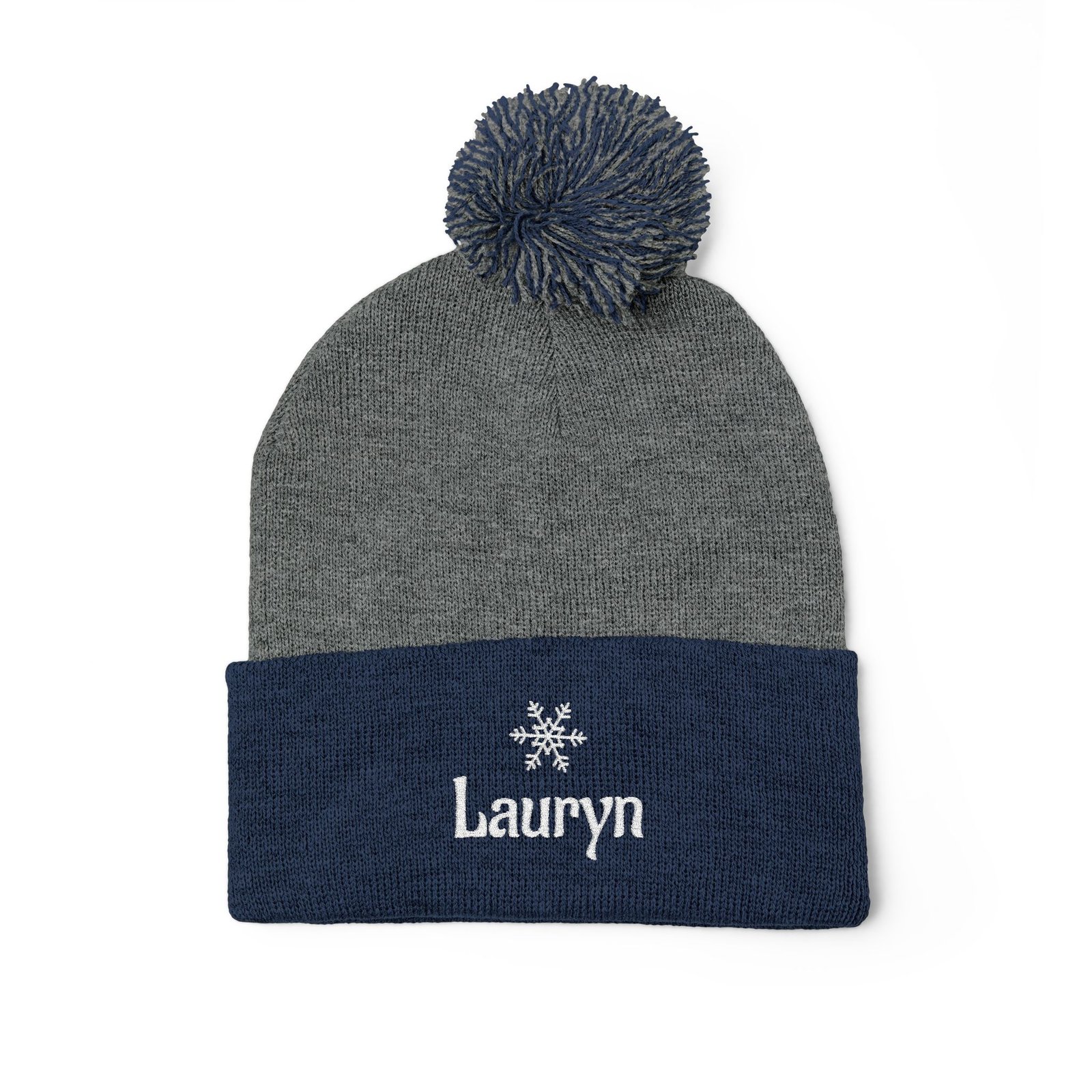 Embroidered Snowflake Name Pom-Pom Beanie | Knit Cap - Image 38