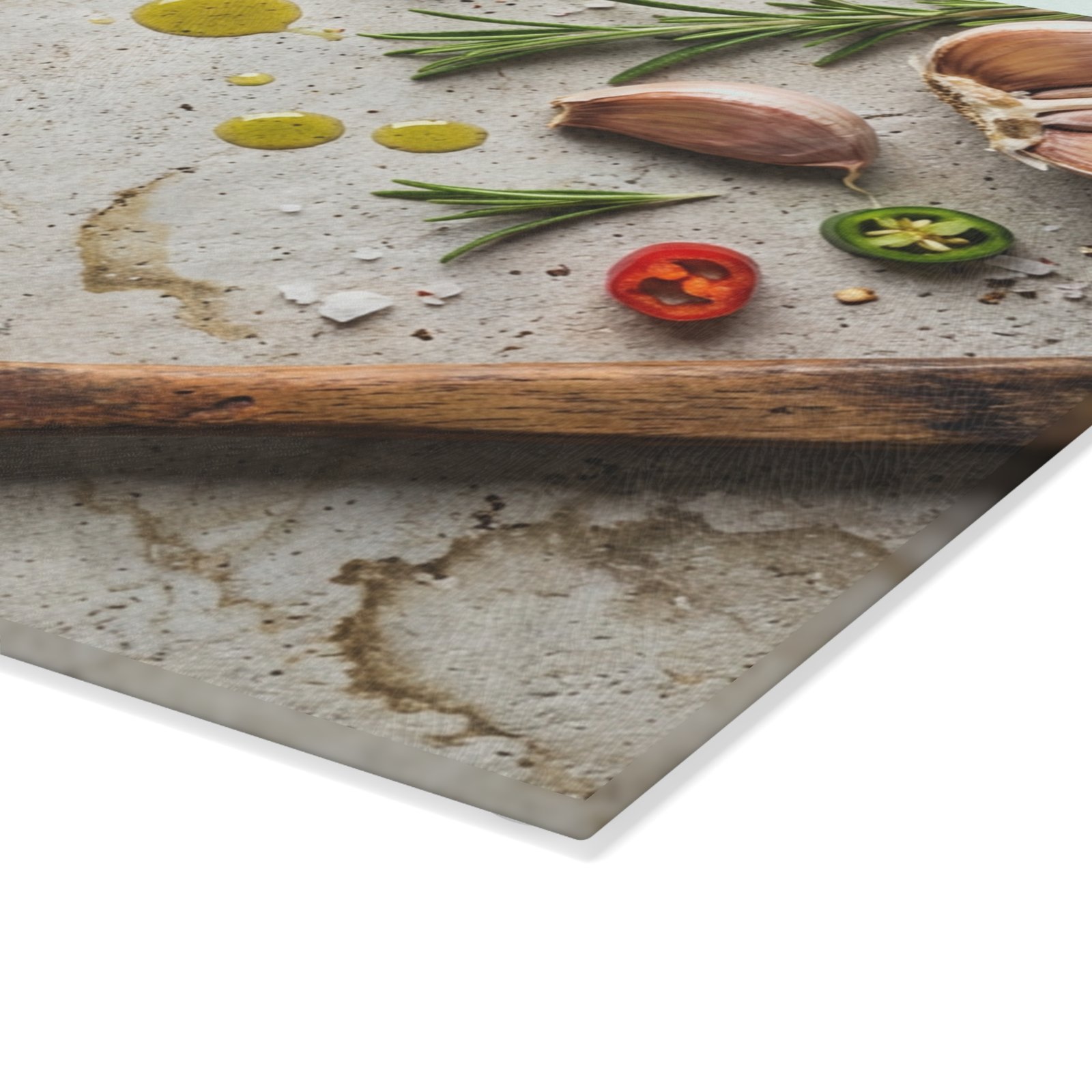 Rustic Garlic Rosemary Chili Glass Cutting Board | Kitchen Prep Serving Board - Image 4