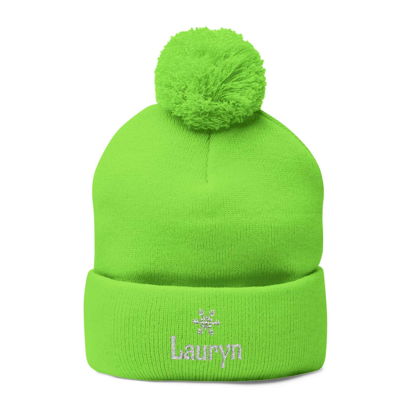 Embroidered Snowflake Name Pom-Pom Beanie | Knit Cap - Image 41