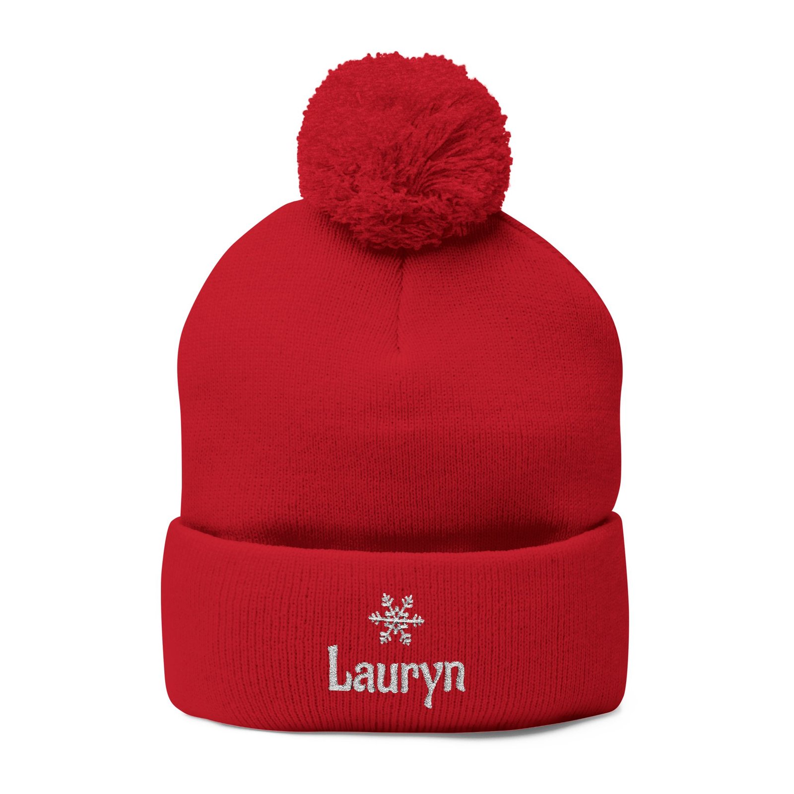 Embroidered Snowflake Name Pom-Pom Beanie | Knit Cap - Image 56