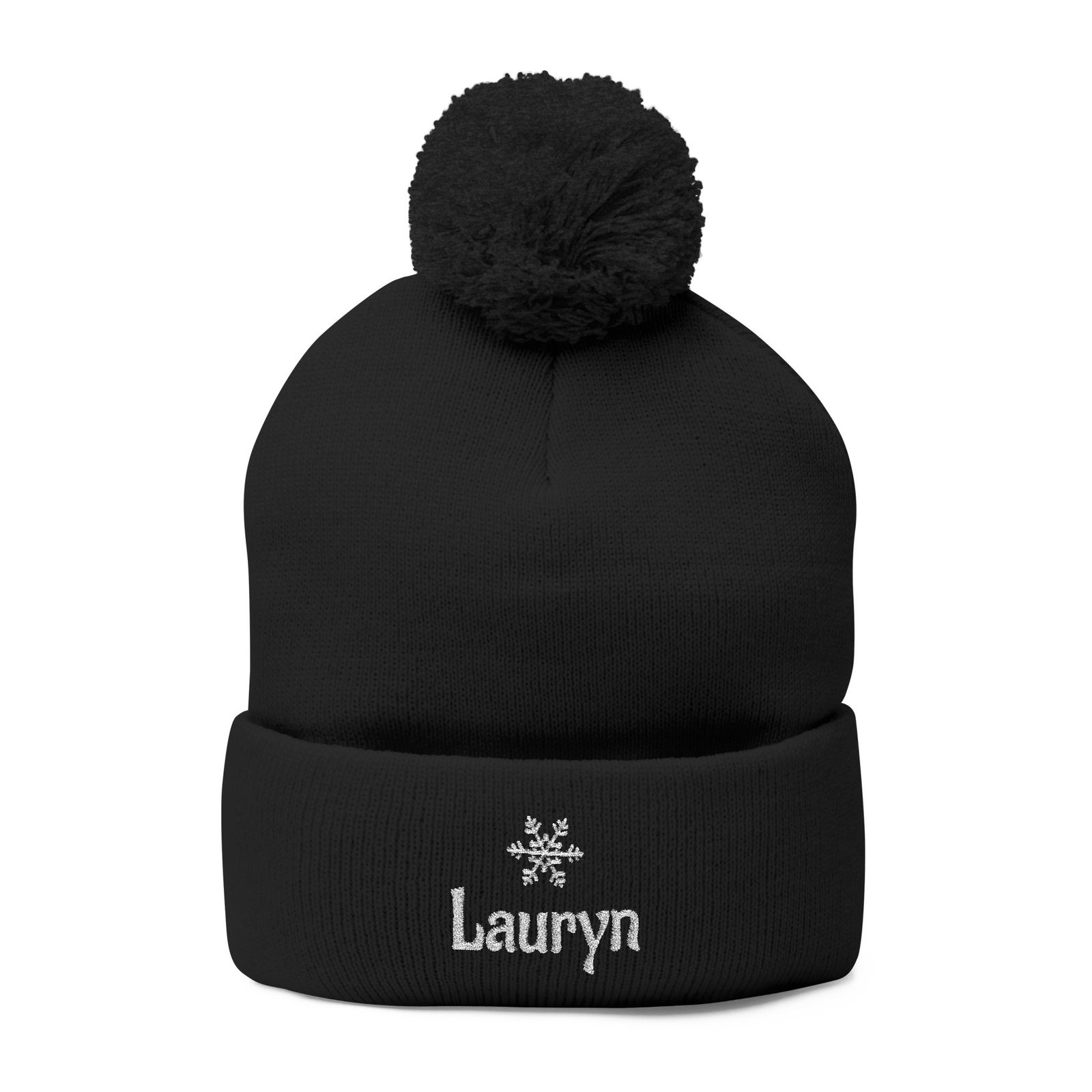 Embroidered Snowflake Name Pom-Pom Beanie | Knit Cap - Image 21