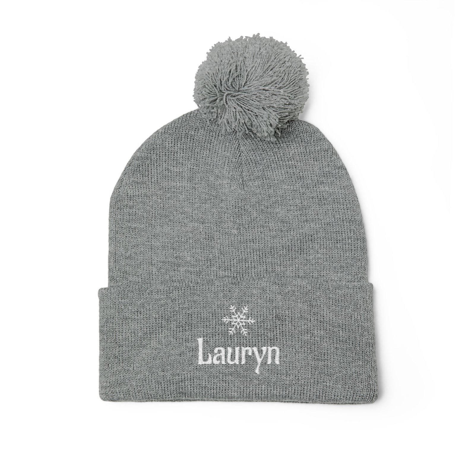 Embroidered Snowflake Name Pom-Pom Beanie | Knit Cap - Image 8