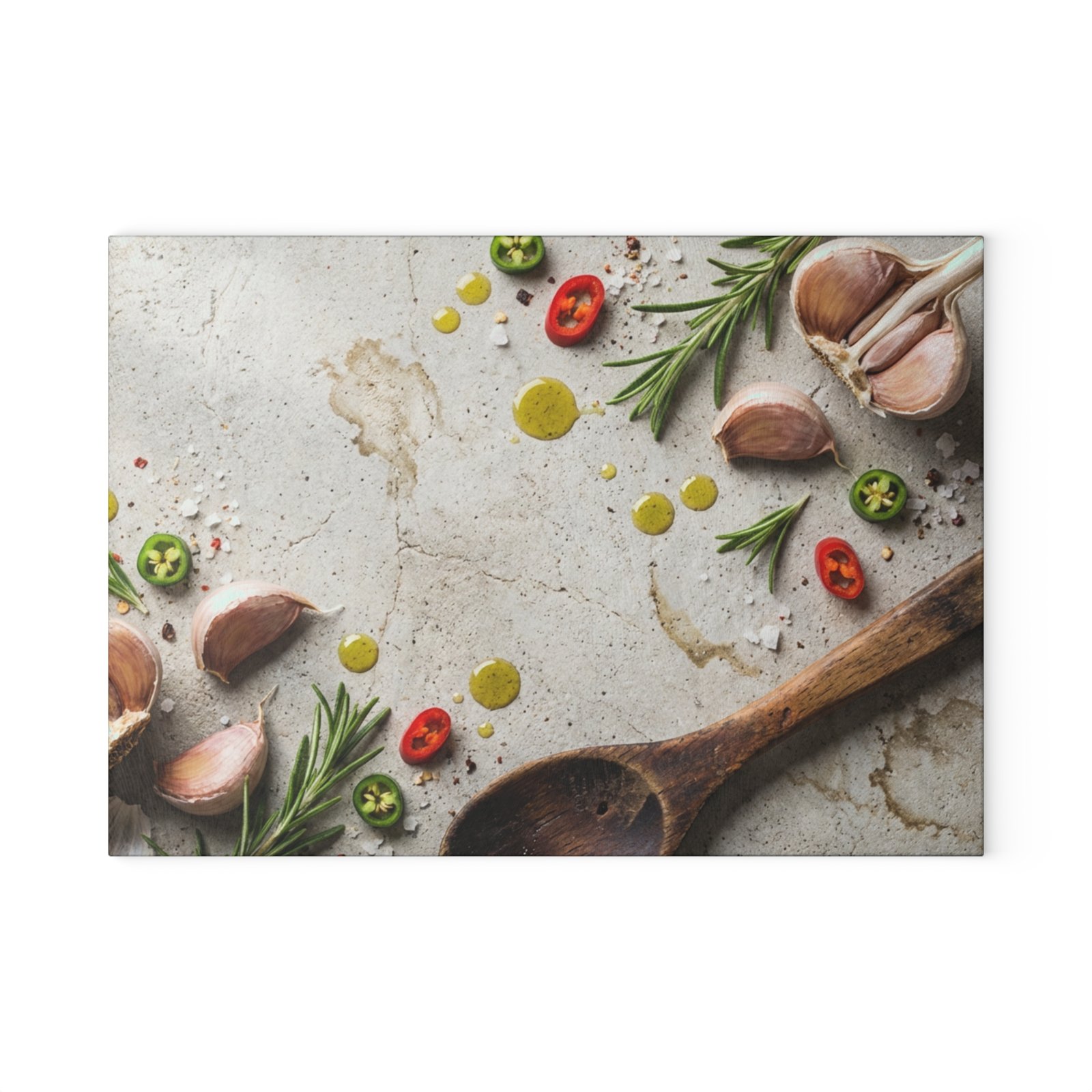Rustic Garlic Rosemary Chili Glass Cutting Board | Kitchen Prep Serving Board - Image 2