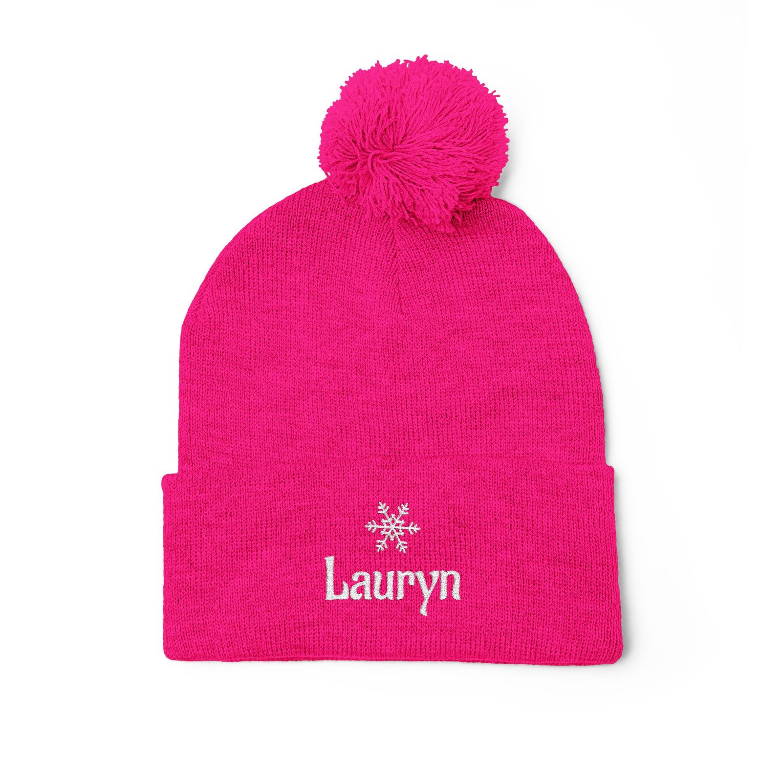 Embroidered Snowflake Name Pom-Pom Beanie | Knit Cap - Image 53