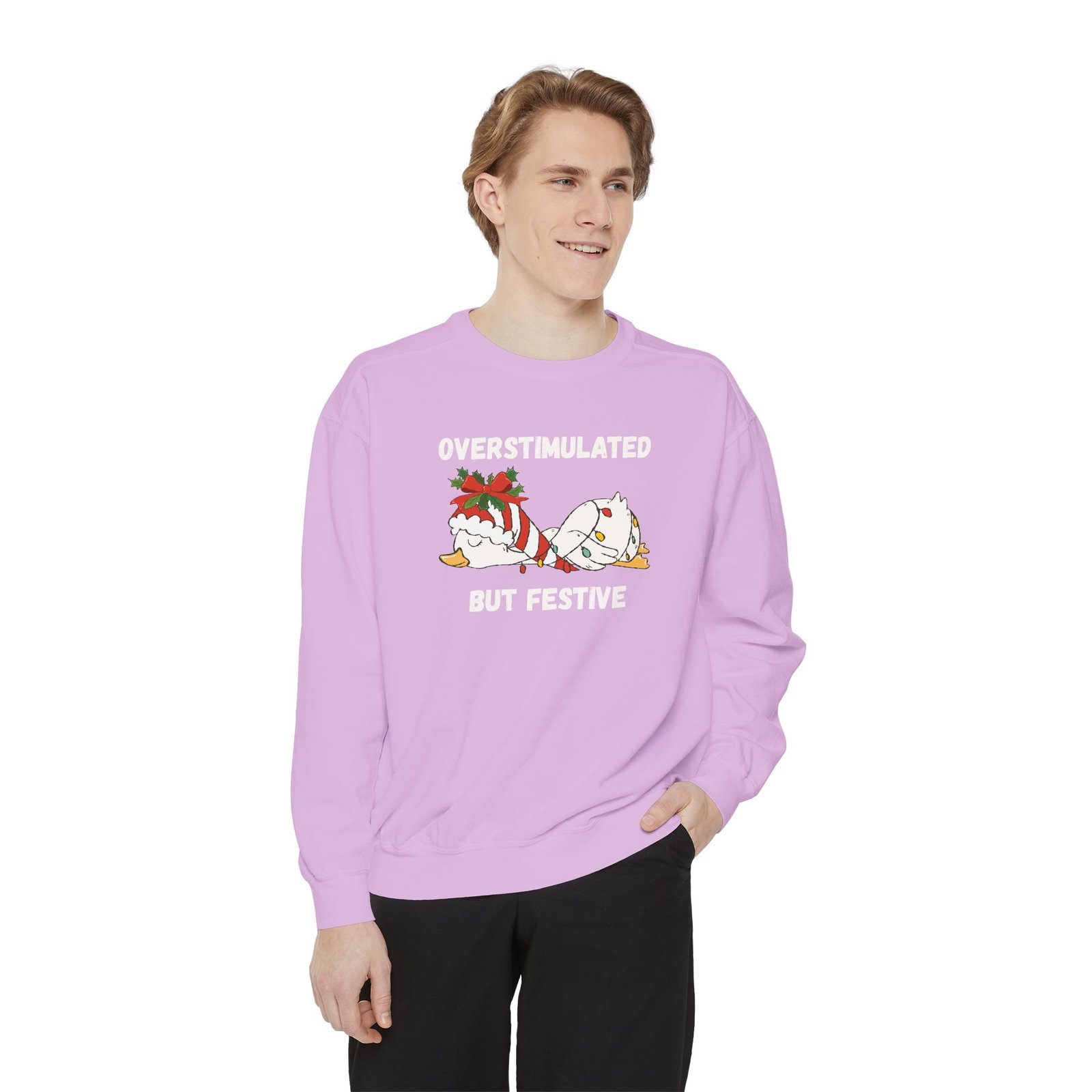 Overstimulated but Festive Crewneck Sweatshirt, Christmas Critters Wrapped in Lights - Image 73