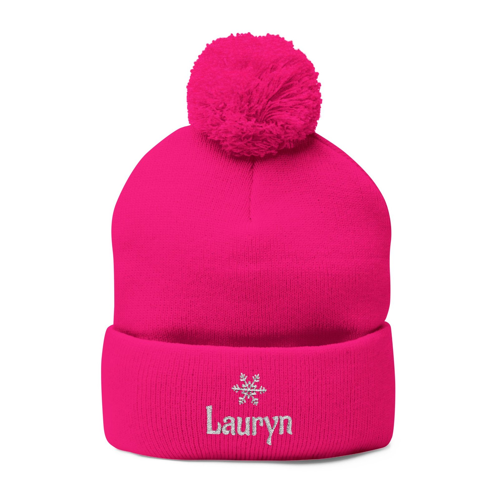 Embroidered Snowflake Name Pom-Pom Beanie | Knit Cap - Image 51