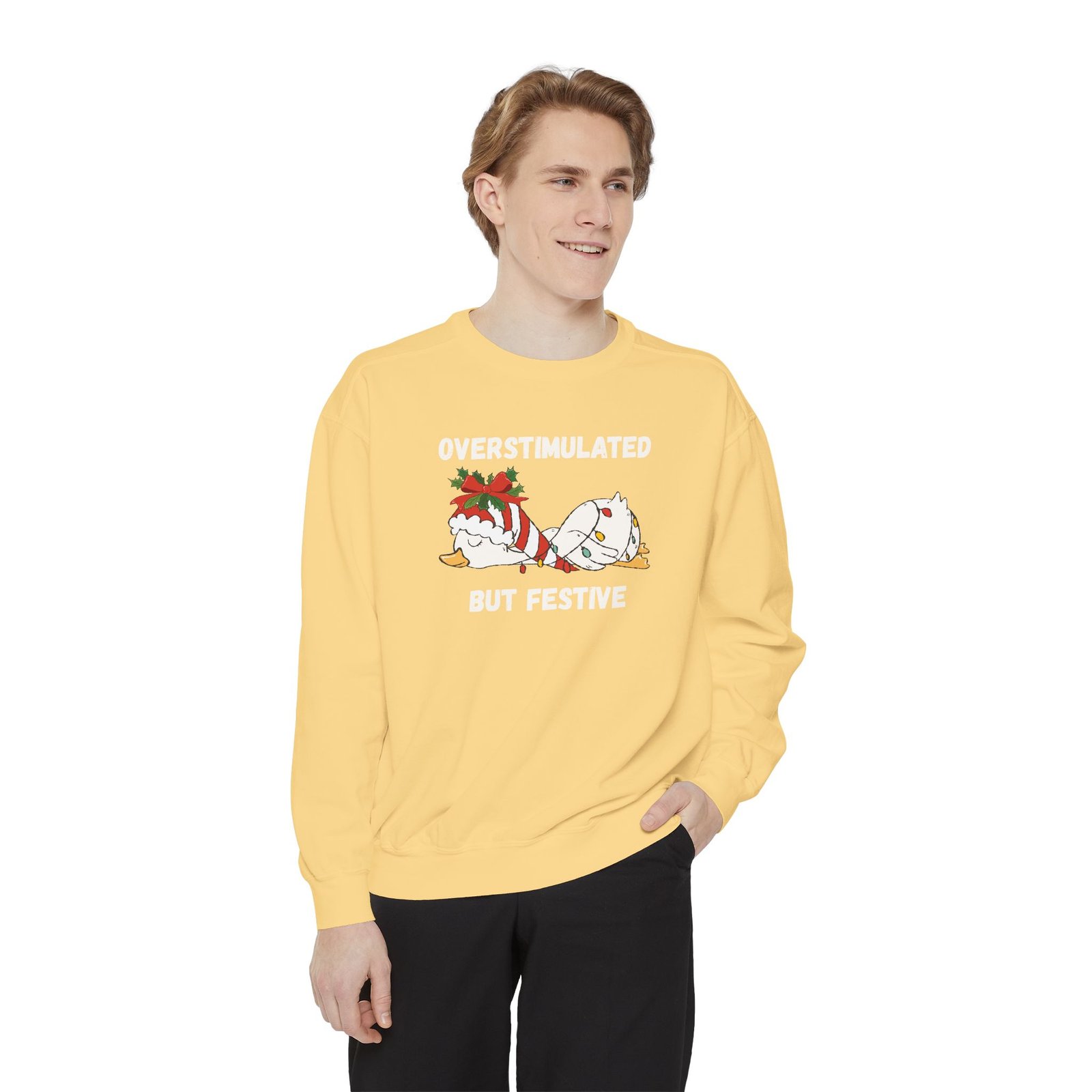 Overstimulated but Festive Crewneck Sweatshirt, Christmas Critters Wrapped in Lights - Image 13