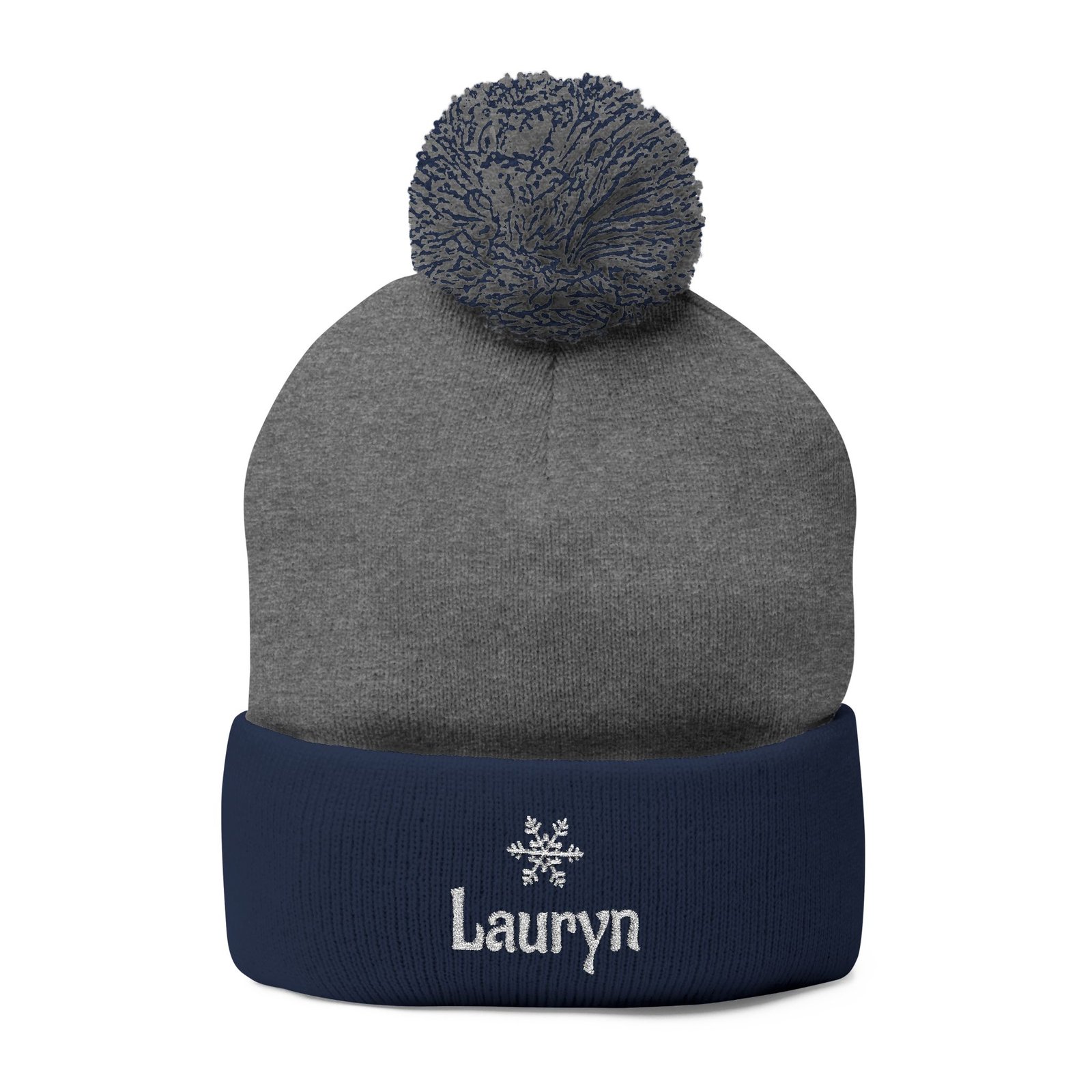 Embroidered Snowflake Name Pom-Pom Beanie | Knit Cap - Image 36