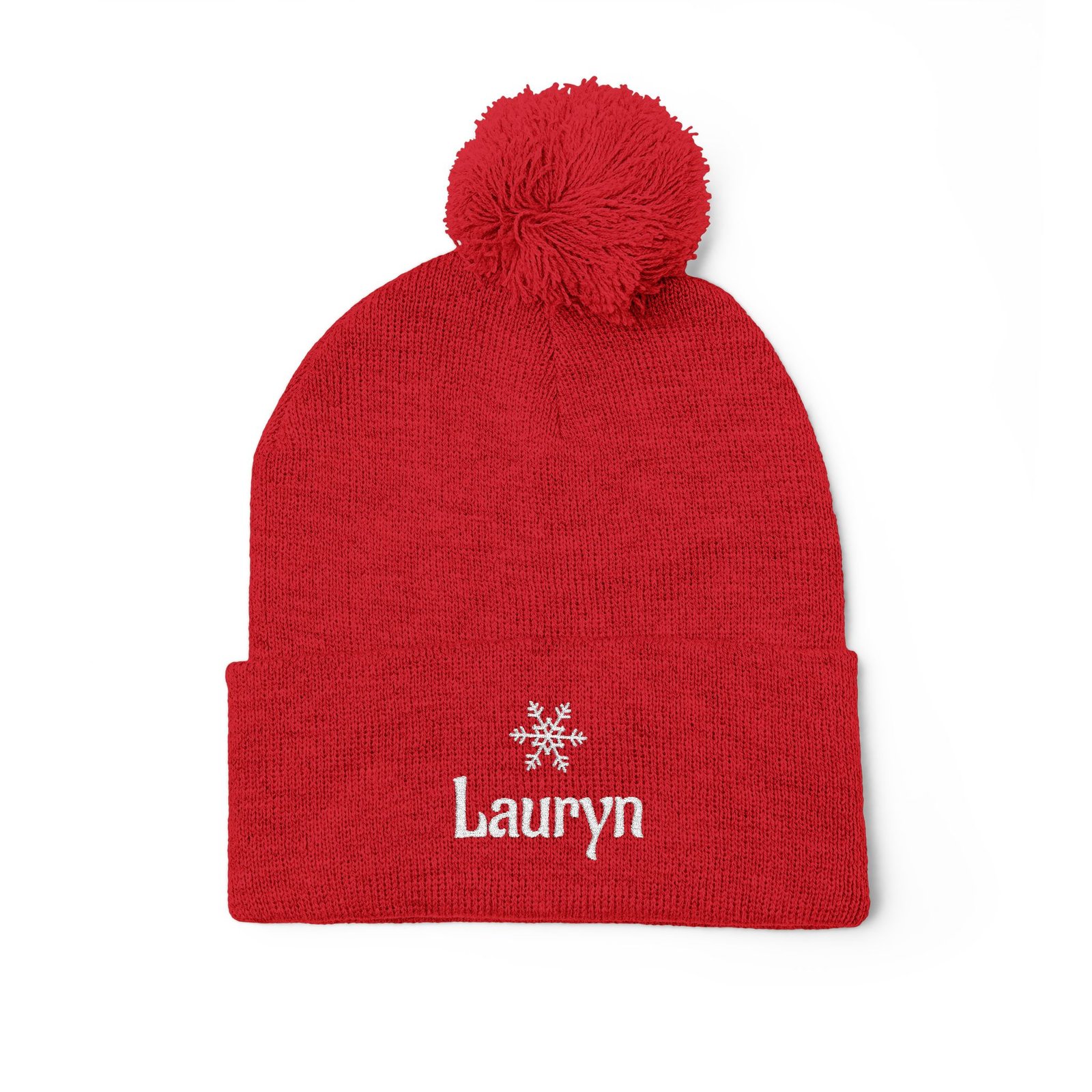 Embroidered Snowflake Name Pom-Pom Beanie | Knit Cap - Image 58