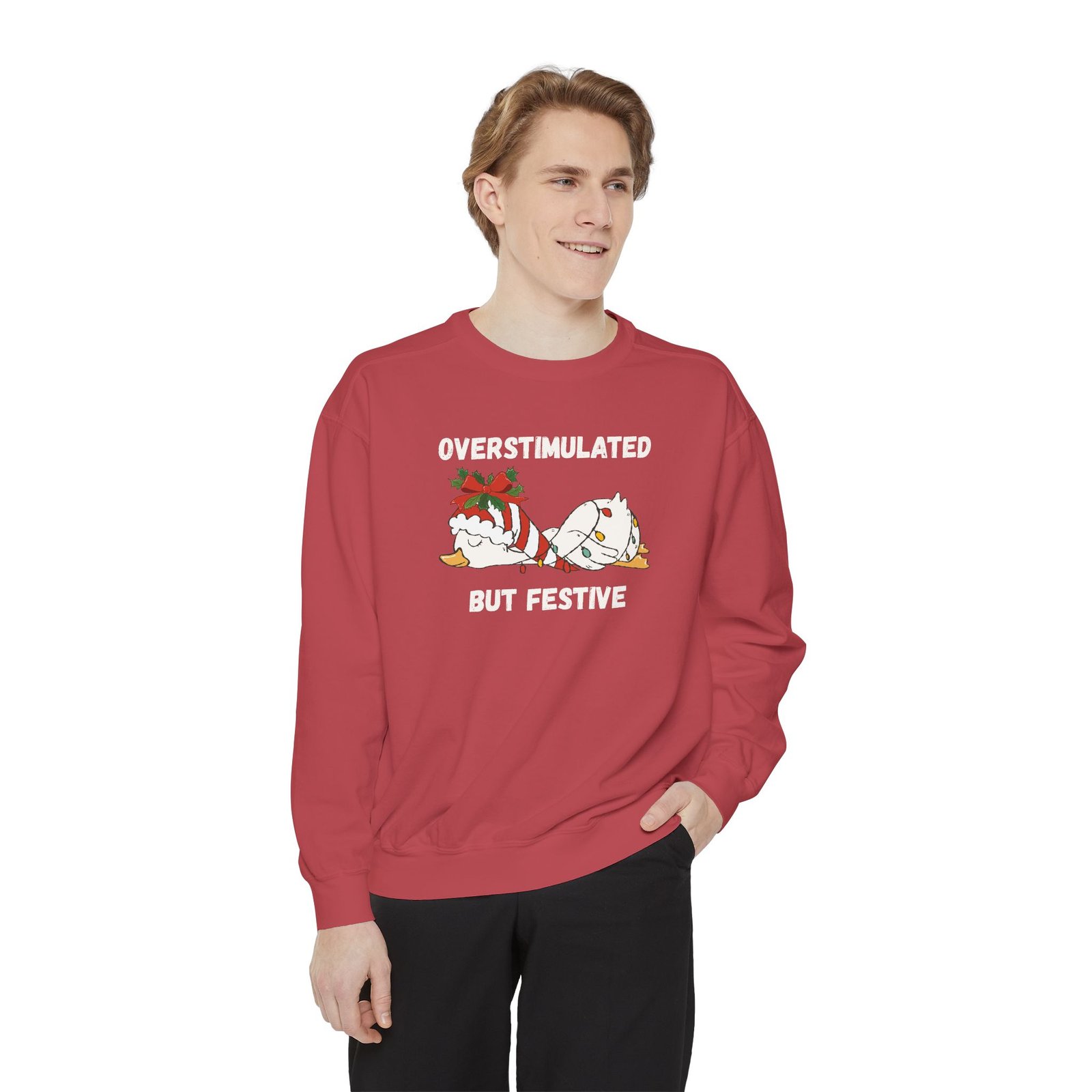 Overstimulated but Festive Crewneck Sweatshirt, Christmas Critters Wrapped in Lights - Image 83