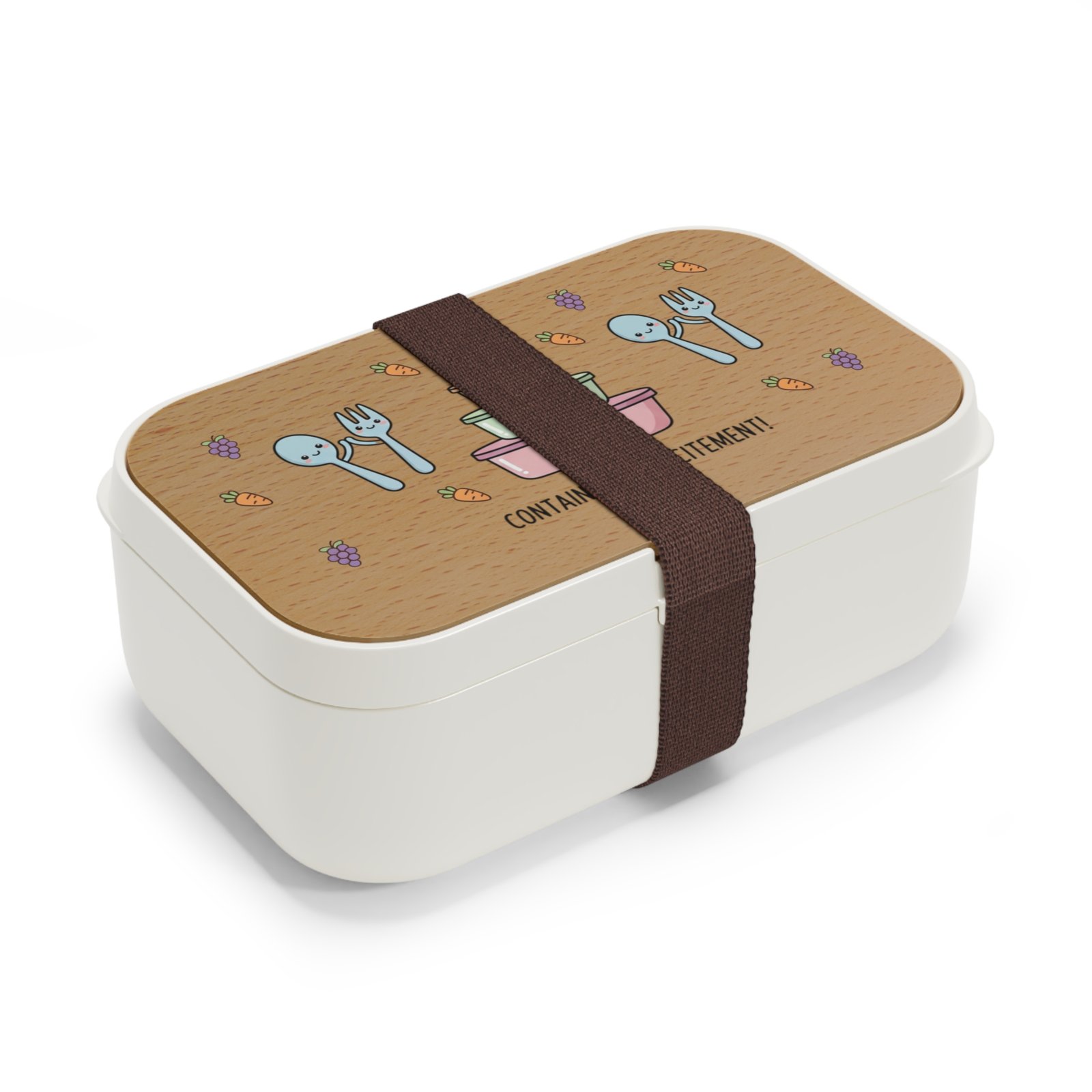 Contain Your Excitement Kawaii Bento Lunch Box | 3-Compartment Wood-Grain - Image 2