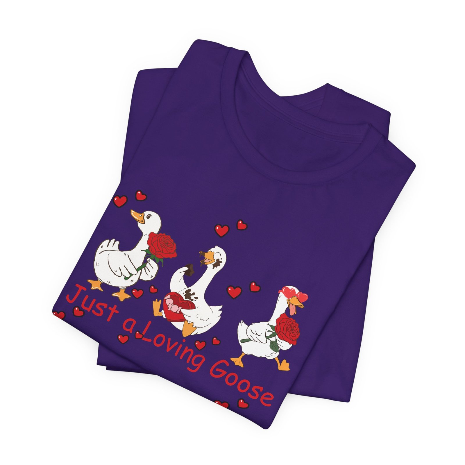 Just a Loving Goose Tee | Cute Goose Trio with Roses & Hearts - Image 59