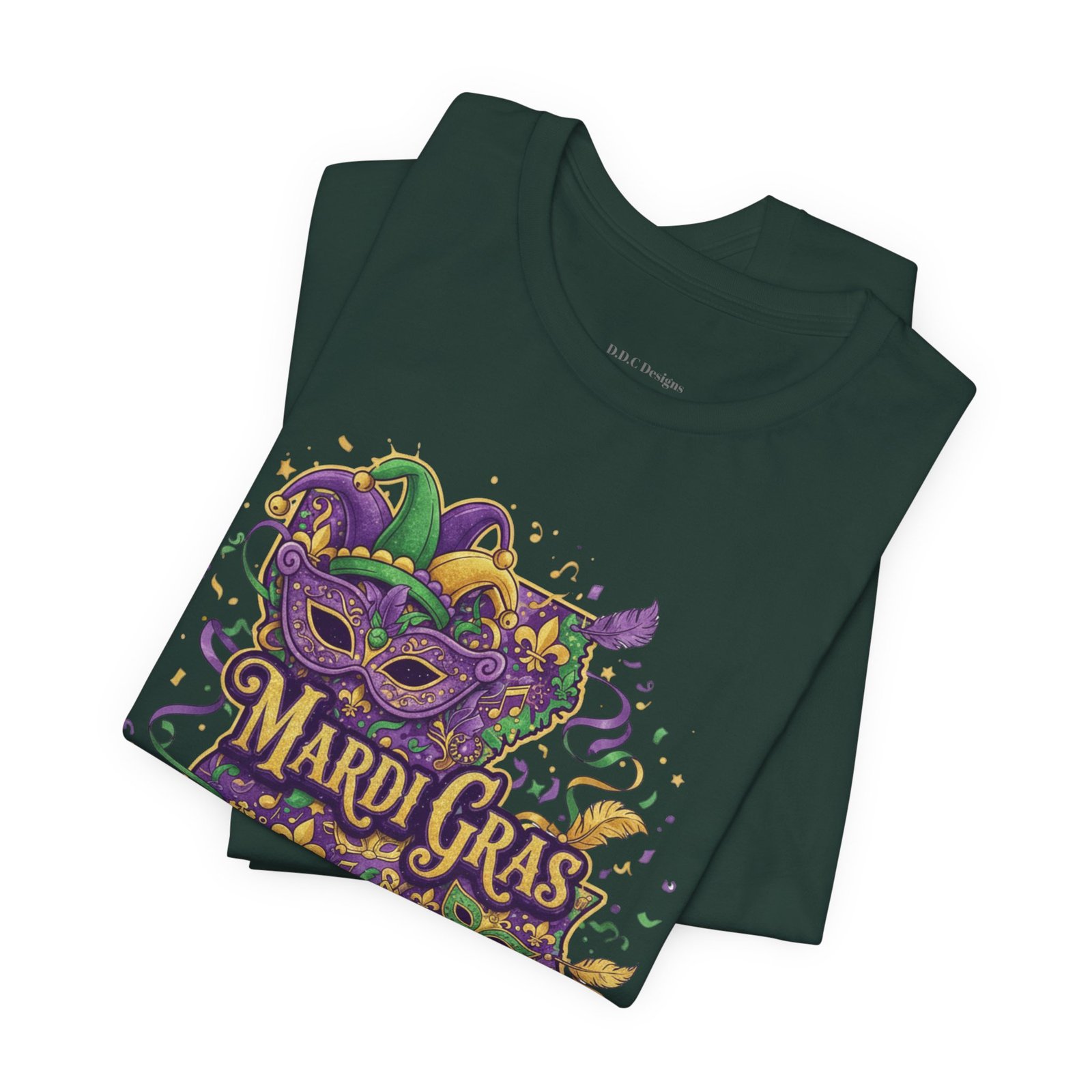 Louisiana Mardi Gras State Silhouette T-Shirt | Purple Green Gold - Image 91