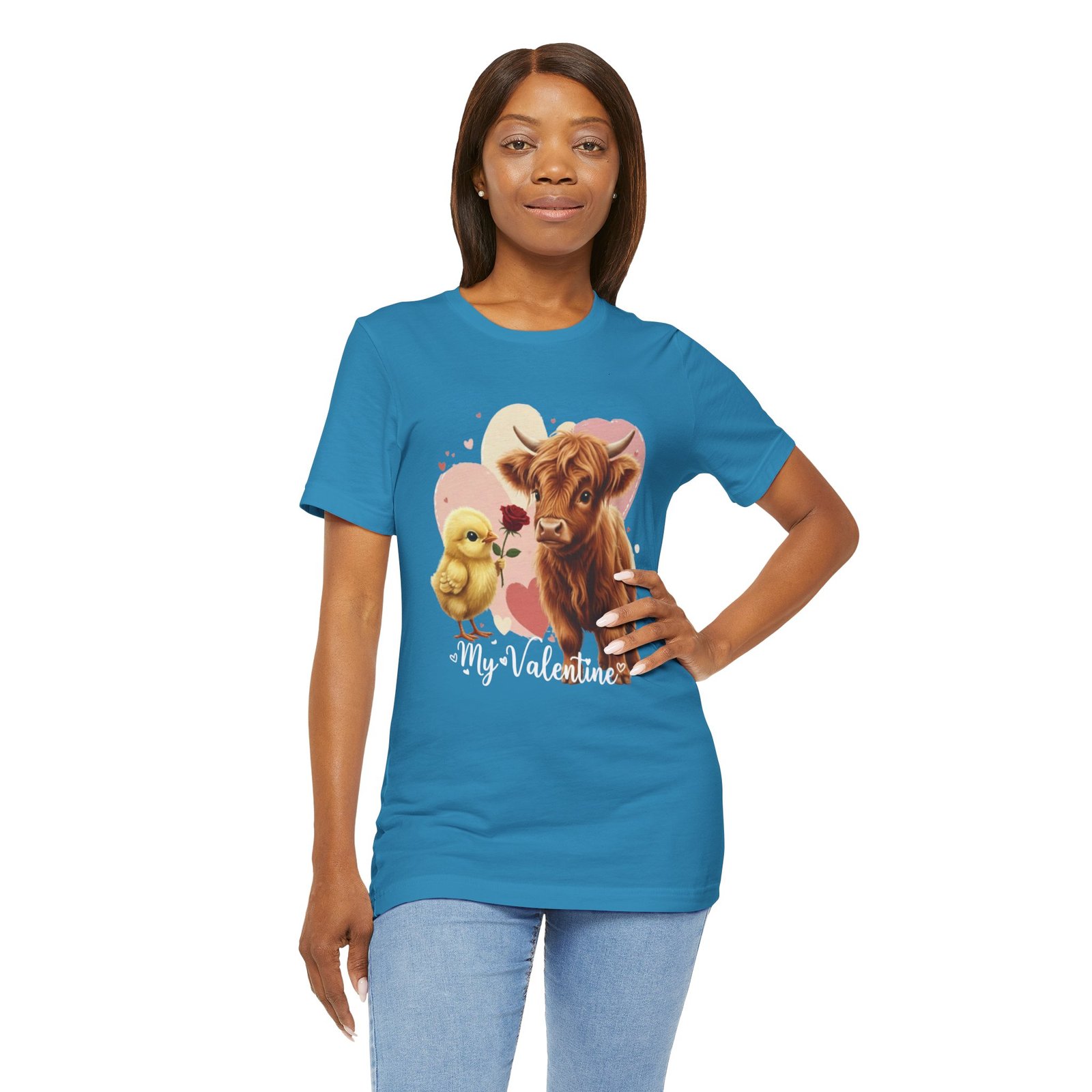 My Valentine Highland Cow and Chick Tee Valentine Shirt - Image 52