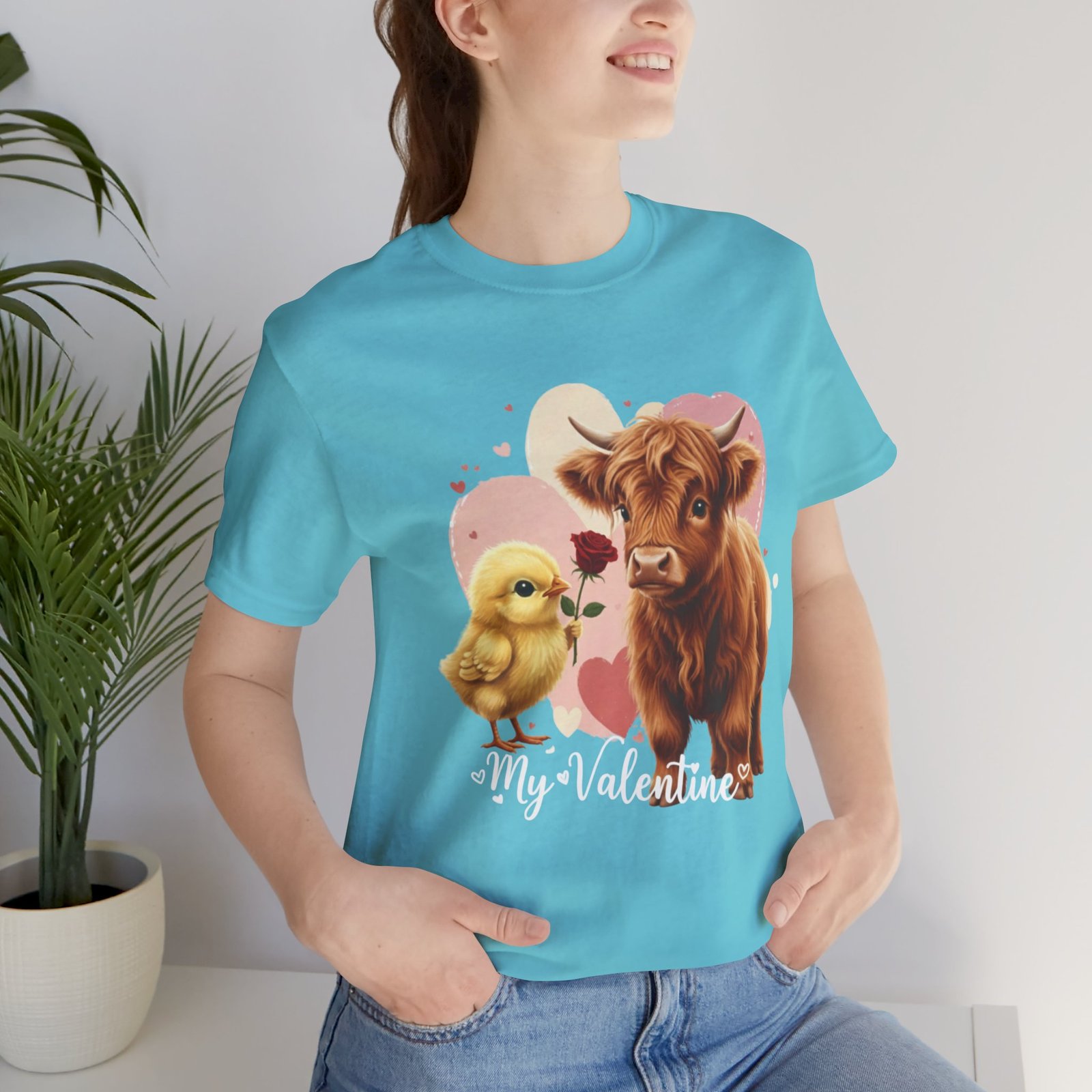 My Valentine Highland Cow and Chick Tee Valentine Shirt - Image 60