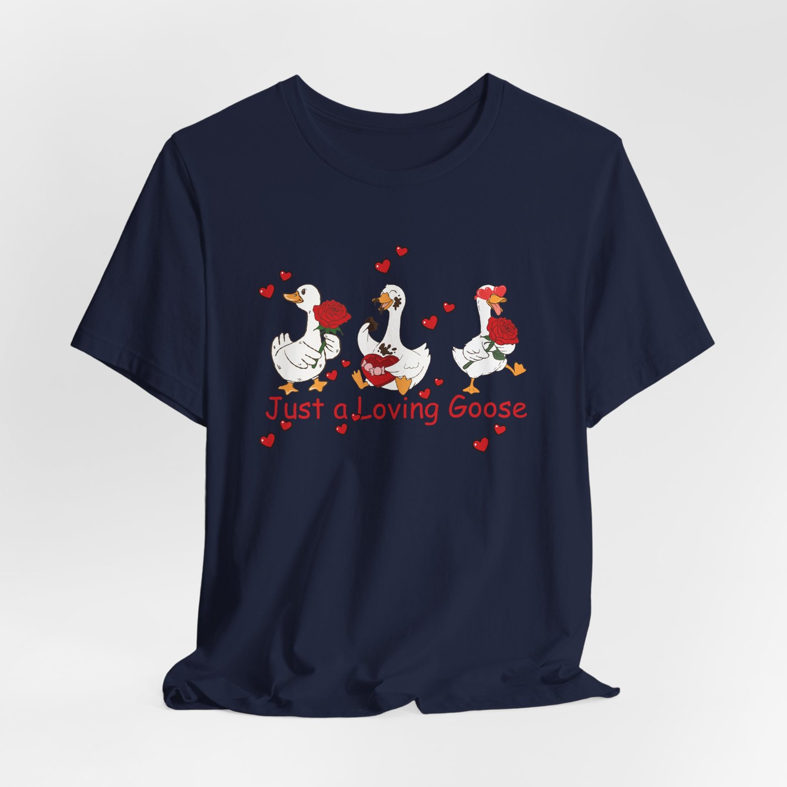 Just a Loving Goose Tee | Cute Goose Trio with Roses & Hearts - Image 52