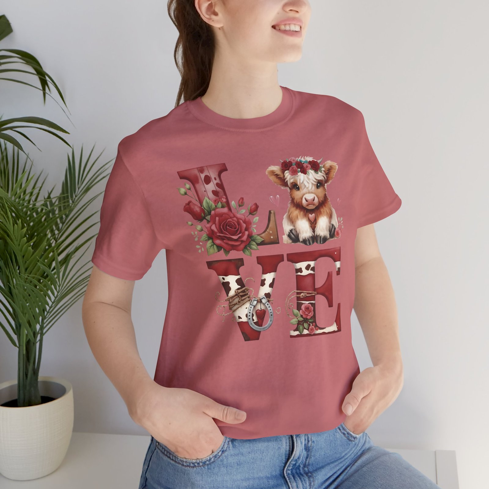 Western Valentine Highland Cow love valentine Tee - Image 15