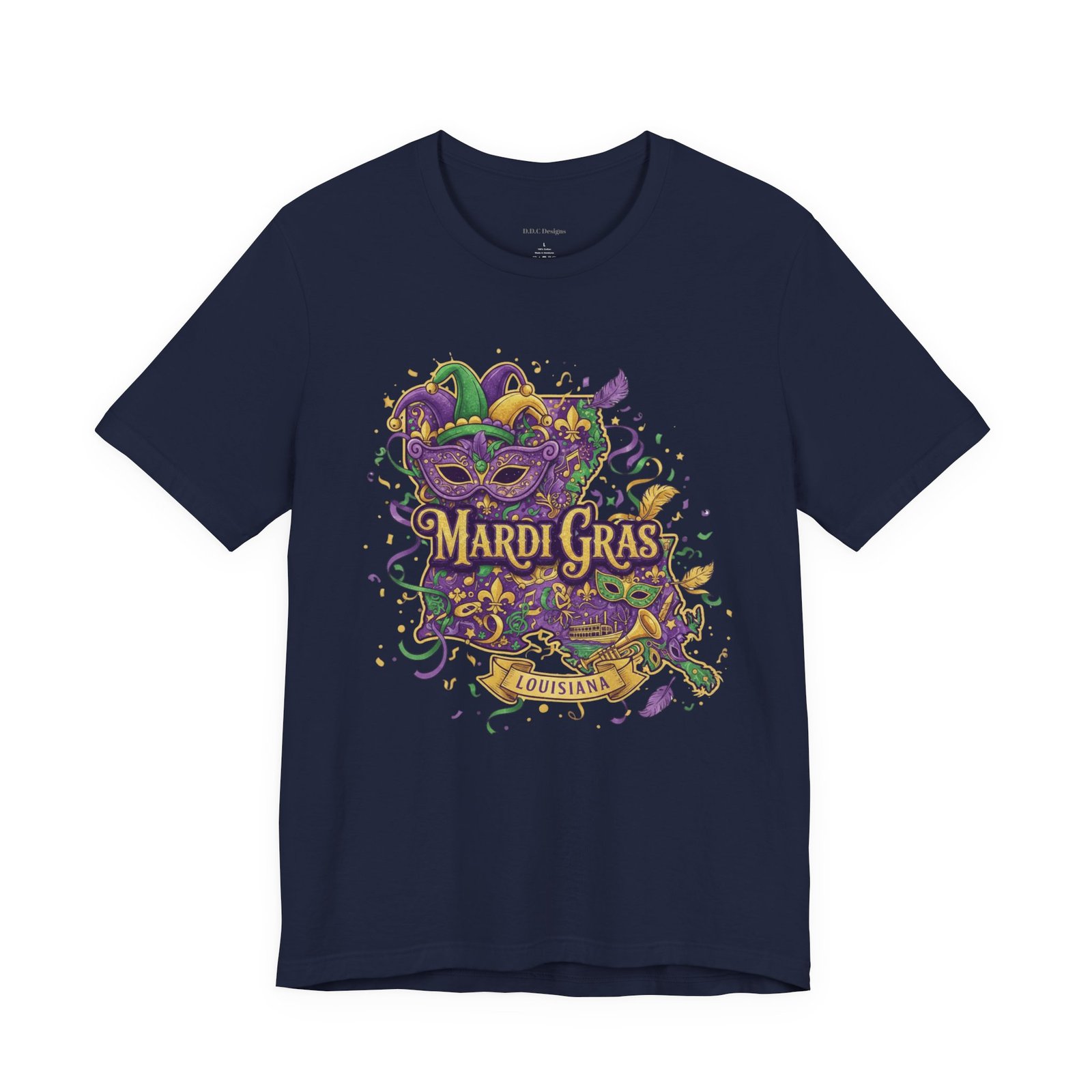 Louisiana Mardi Gras State Silhouette T-Shirt | Purple Green Gold - Image 177