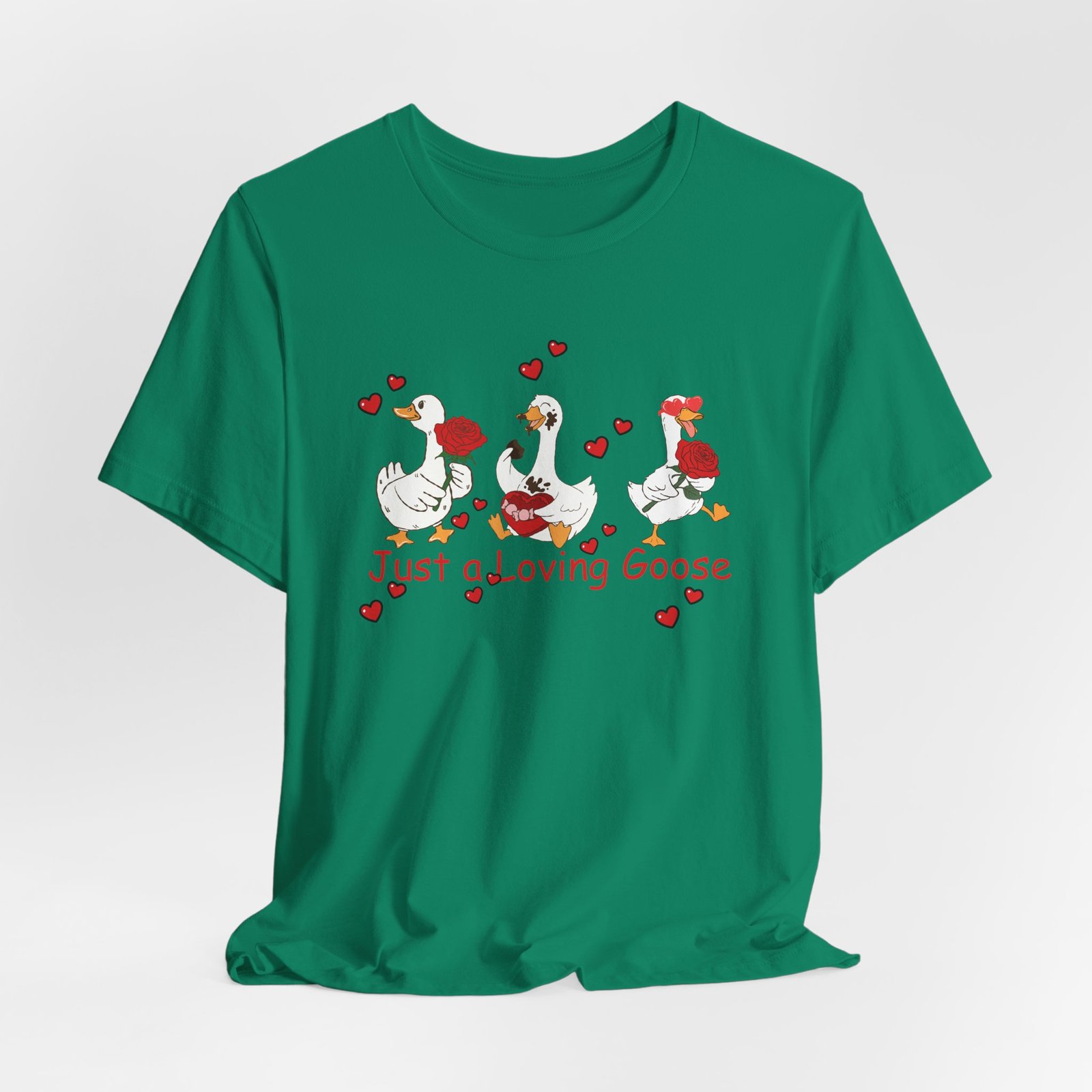 Just a Loving Goose Tee | Cute Goose Trio with Roses & Hearts - Image 28
