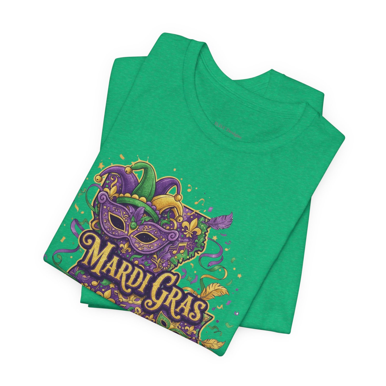 Louisiana Mardi Gras State Silhouette T-Shirt | Purple Green Gold - Image 69