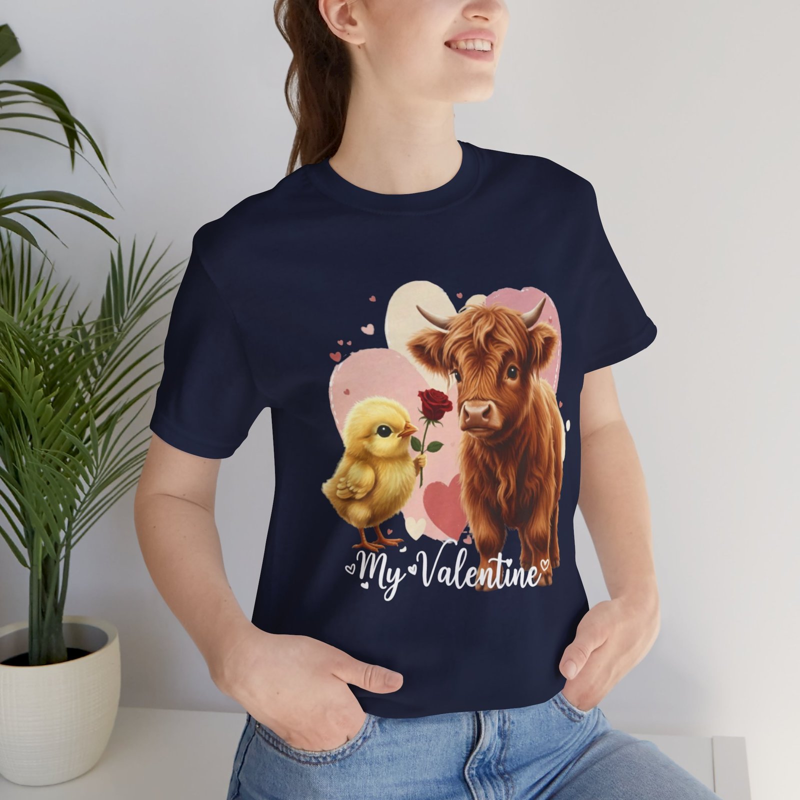 My Valentine Highland Cow and Chick Tee Valentine Shirt - Image 69