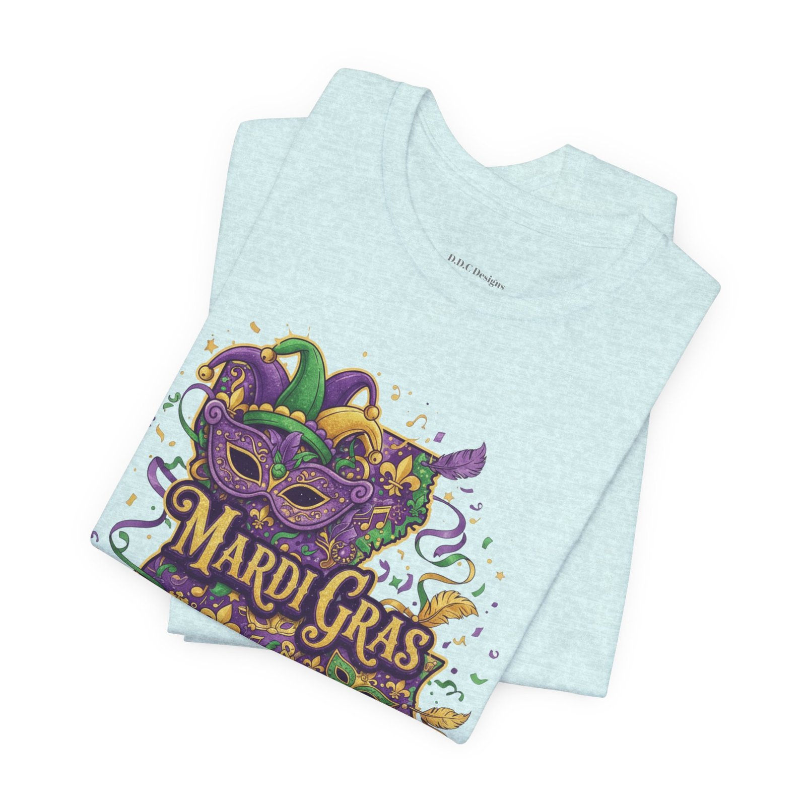 Louisiana Mardi Gras State Silhouette T-Shirt | Purple Green Gold - Image 102
