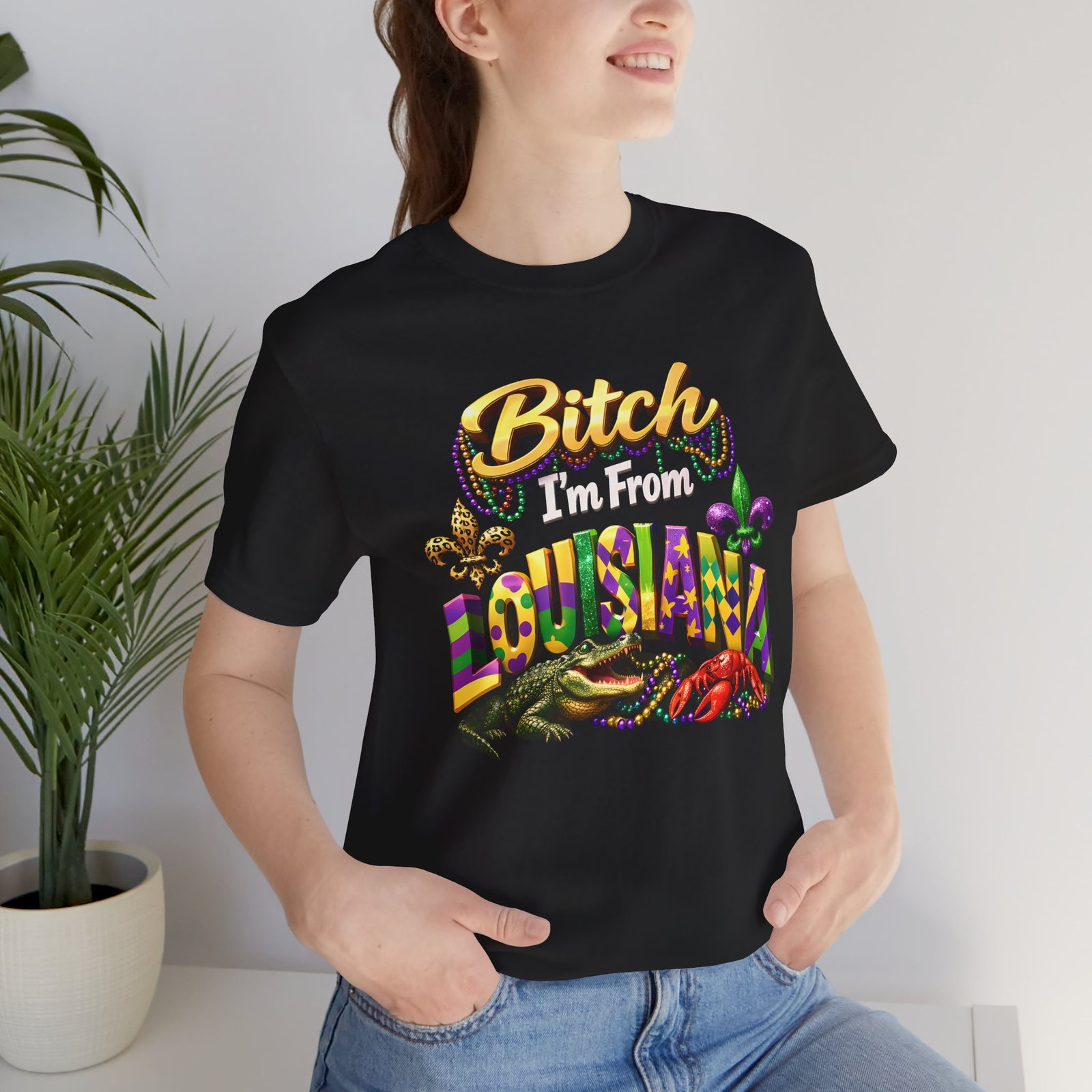 Bitch Im From Louisiana Tee Alligator Crawfish Mardi Gras Beads - Image 21