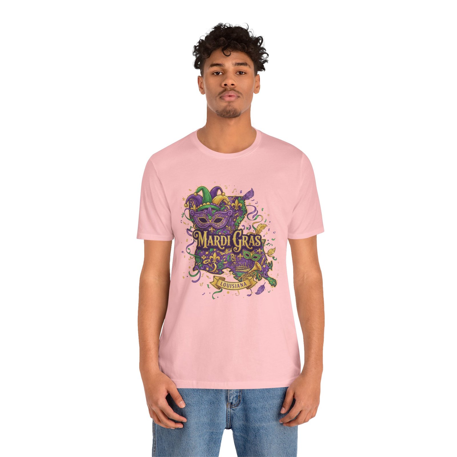 Louisiana Mardi Gras State Silhouette T-Shirt | Purple Green Gold - Image 231
