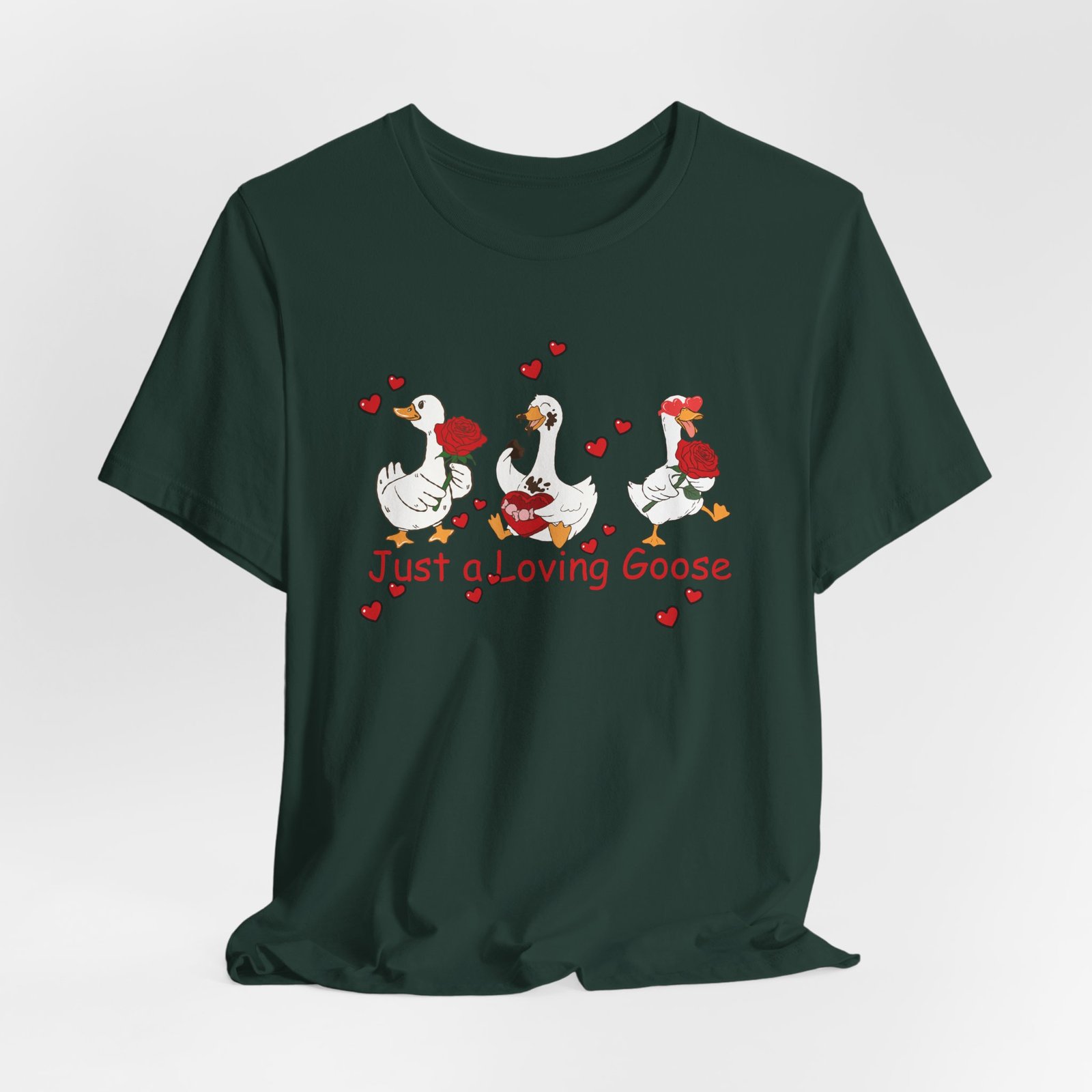 Just a Loving Goose Tee | Cute Goose Trio with Roses & Hearts - Image 36