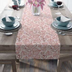 Heartleaf Romance Table Runner Cotton Polyester, Valentine Hearts Leaf Script 16x72 16x90