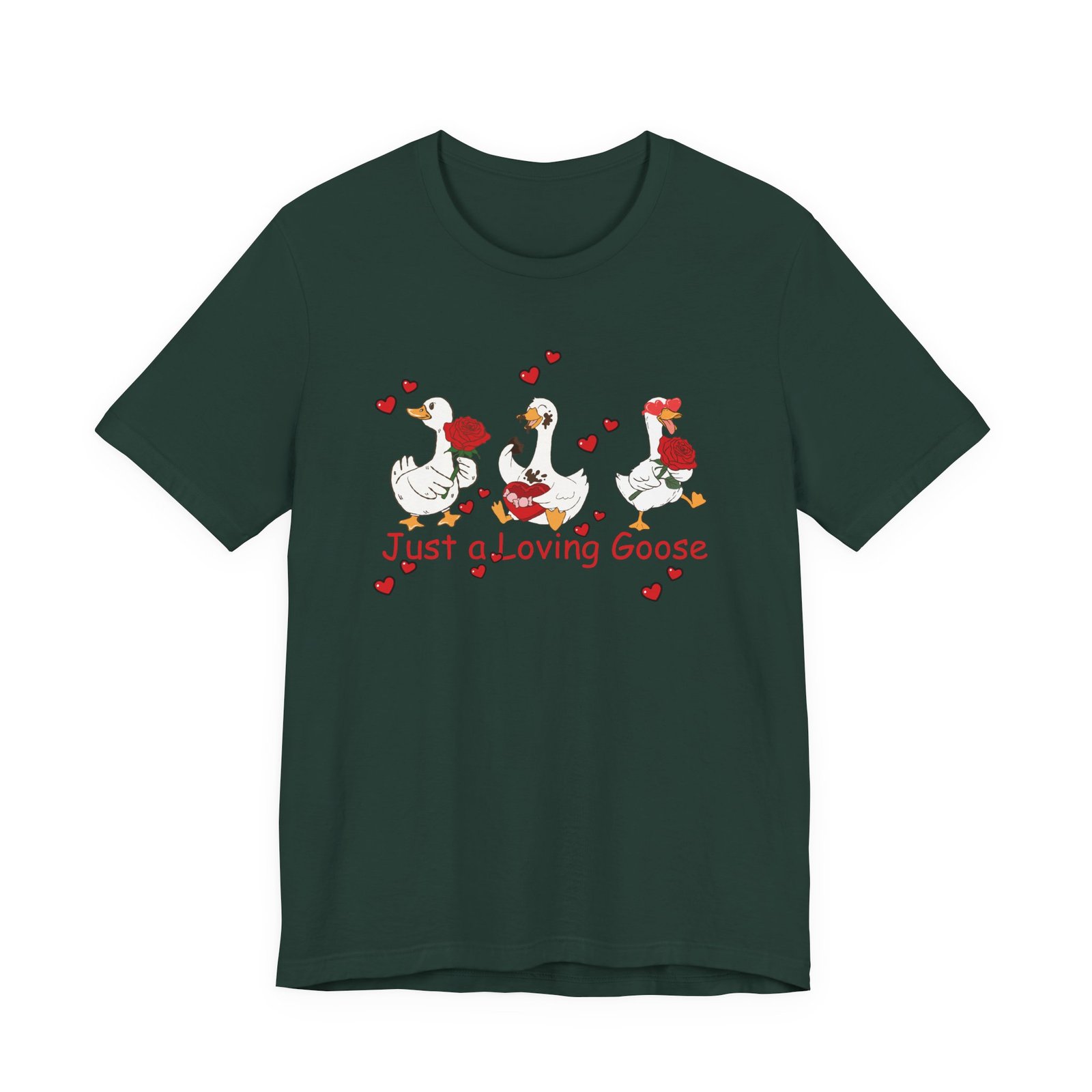 Just a Loving Goose Tee | Cute Goose Trio with Roses & Hearts - Image 33
