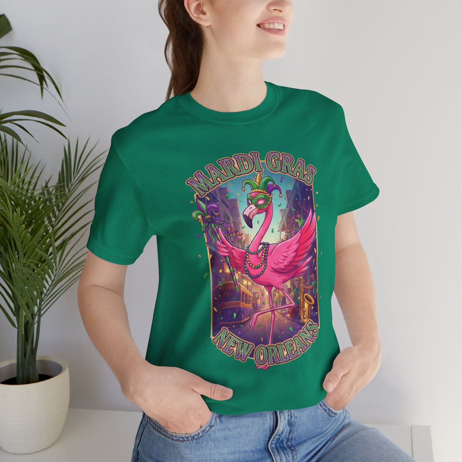 Mardi Gras Flamingo New Orleans Tee NOLA Carnival Parade Shirt - Image 66