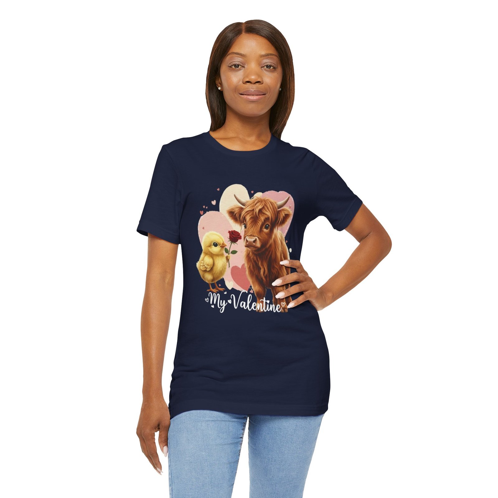 My Valentine Highland Cow and Chick Tee Valentine Shirt - Image 70