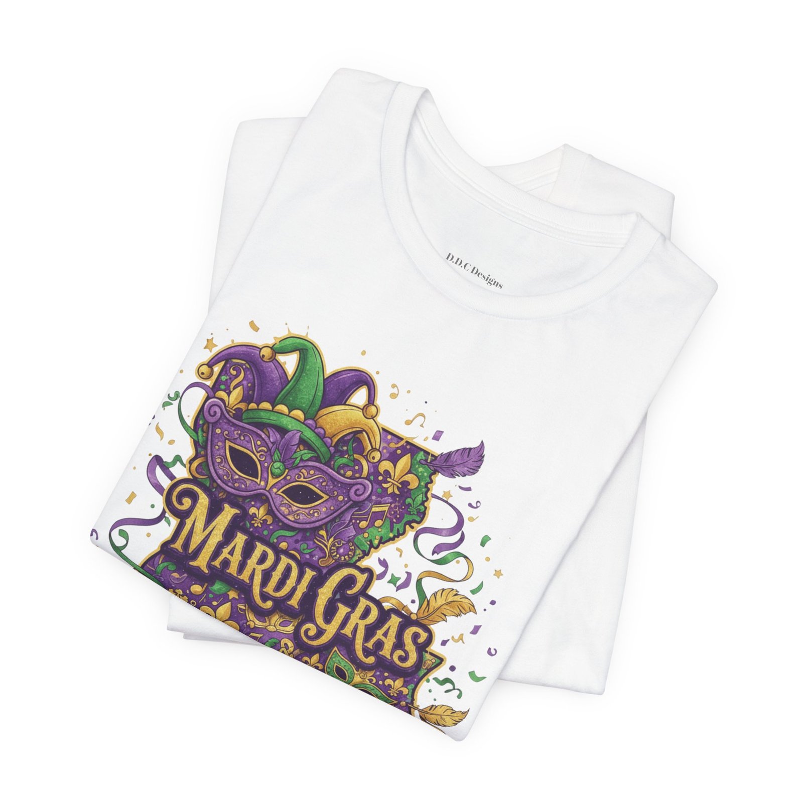Louisiana Mardi Gras State Silhouette T-Shirt | Purple Green Gold - Image 4