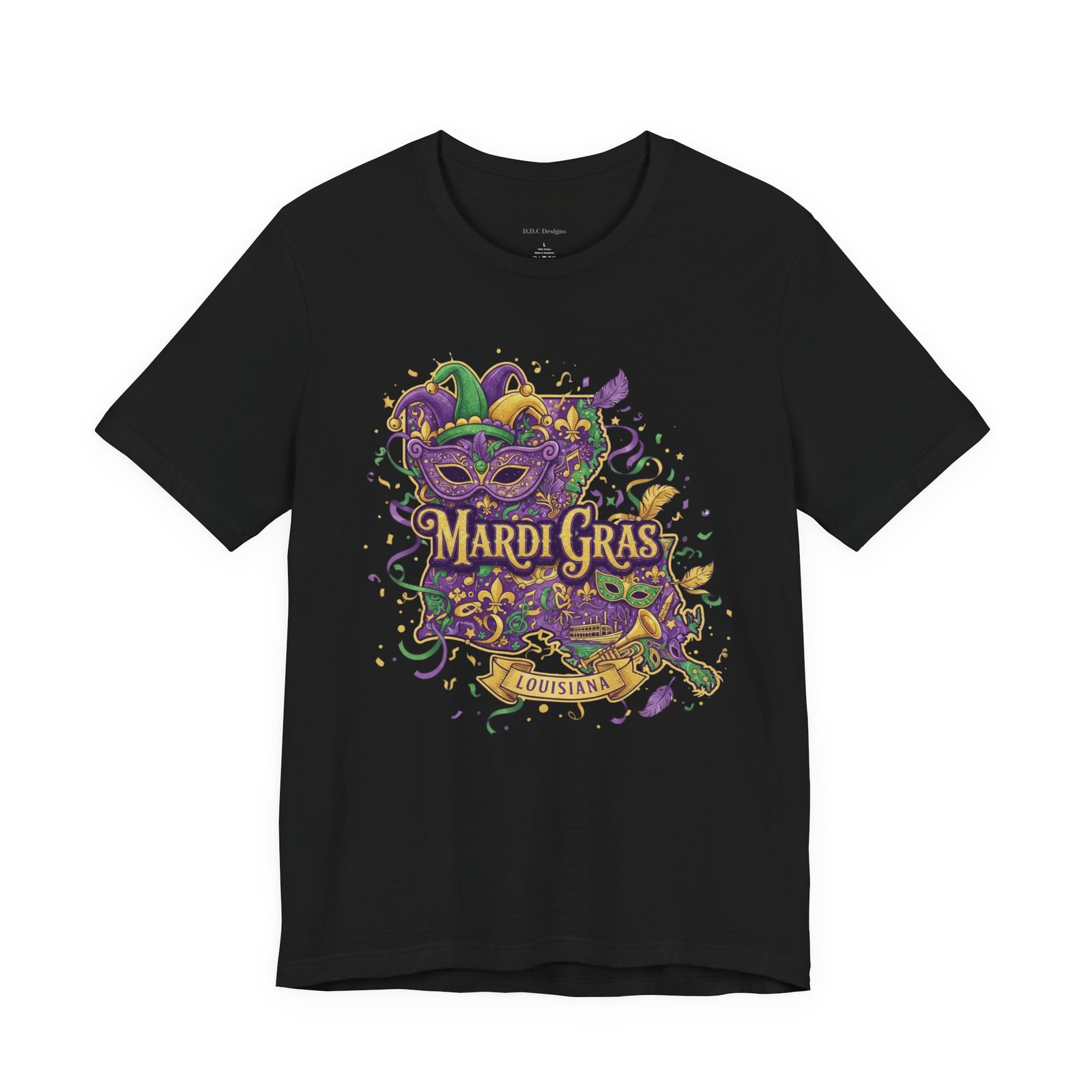 Louisiana Mardi Gras State Silhouette T-Shirt | Purple Green Gold - Image 23