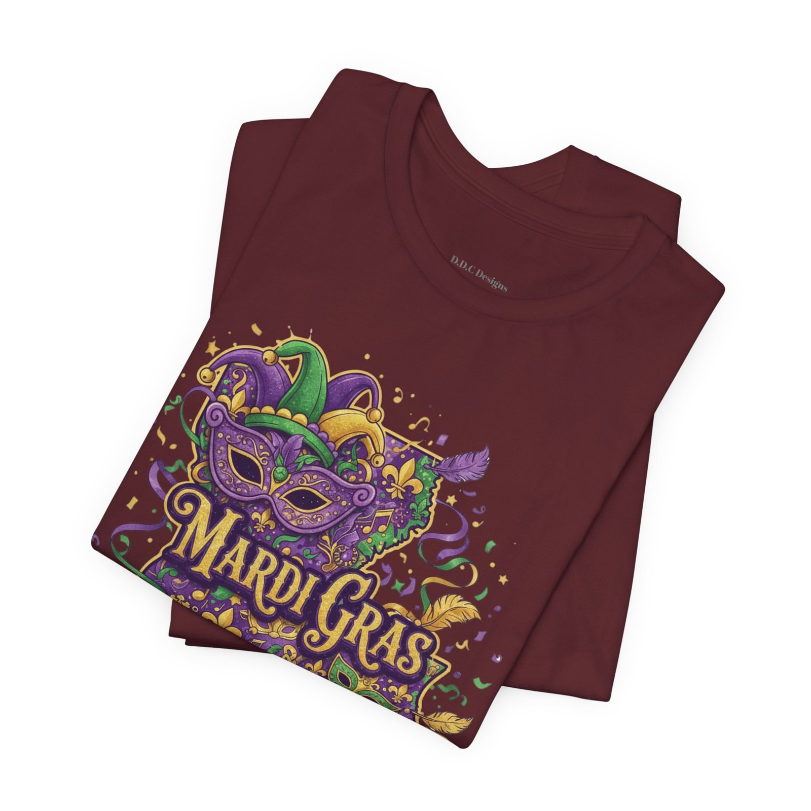 Louisiana Mardi Gras State Silhouette T-Shirt | Purple Green Gold - Image 212