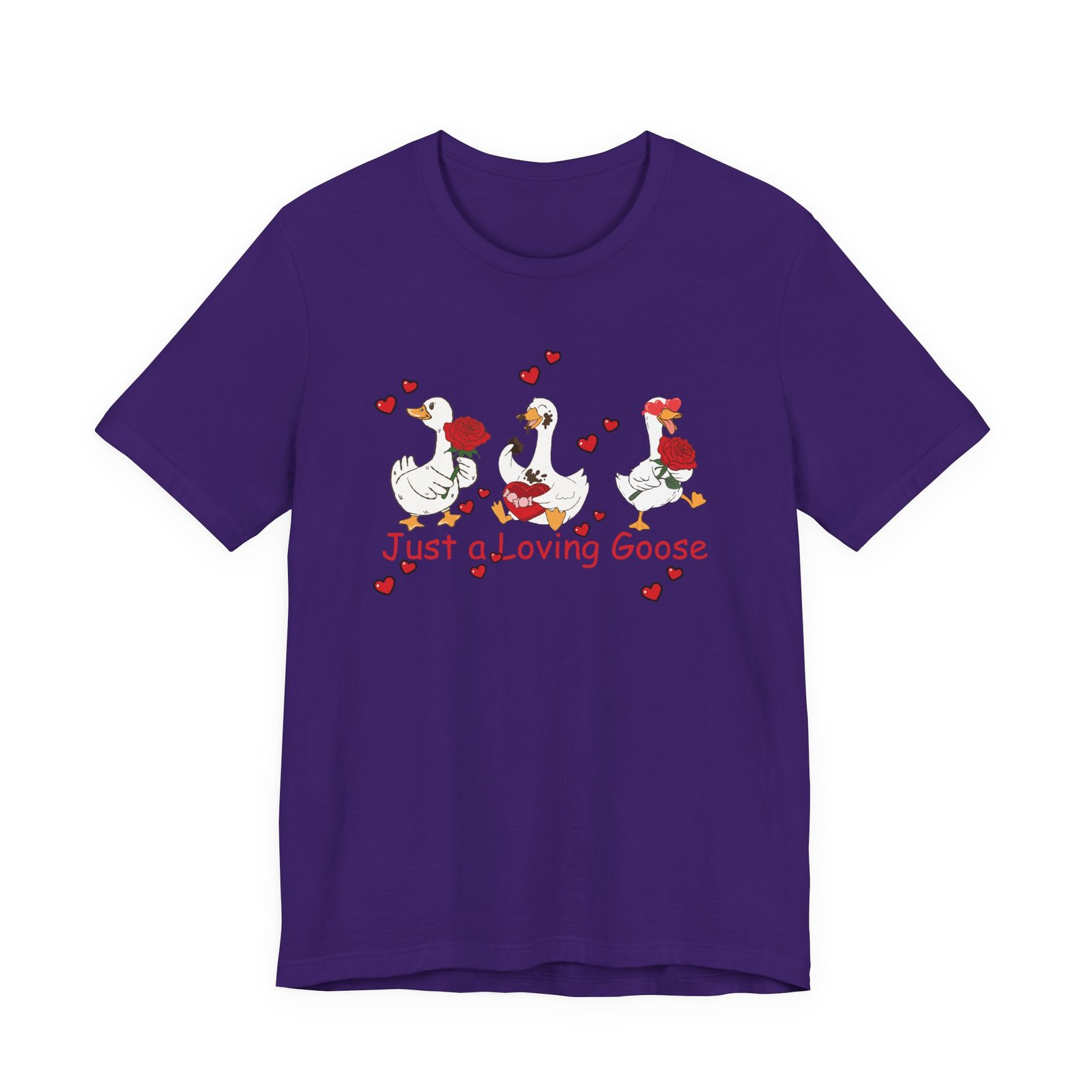 Just a Loving Goose Tee | Cute Goose Trio with Roses & Hearts - Image 57
