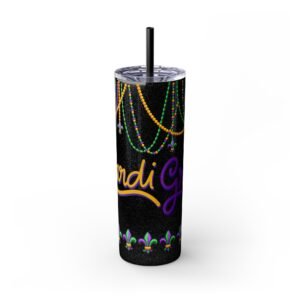 Mardi gras glitter Skinny Tumbler with Straw, 20oz