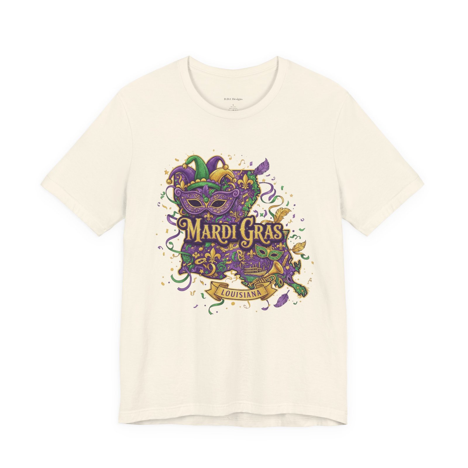 Louisiana Mardi Gras State Silhouette T-Shirt | Purple Green Gold - Image 34