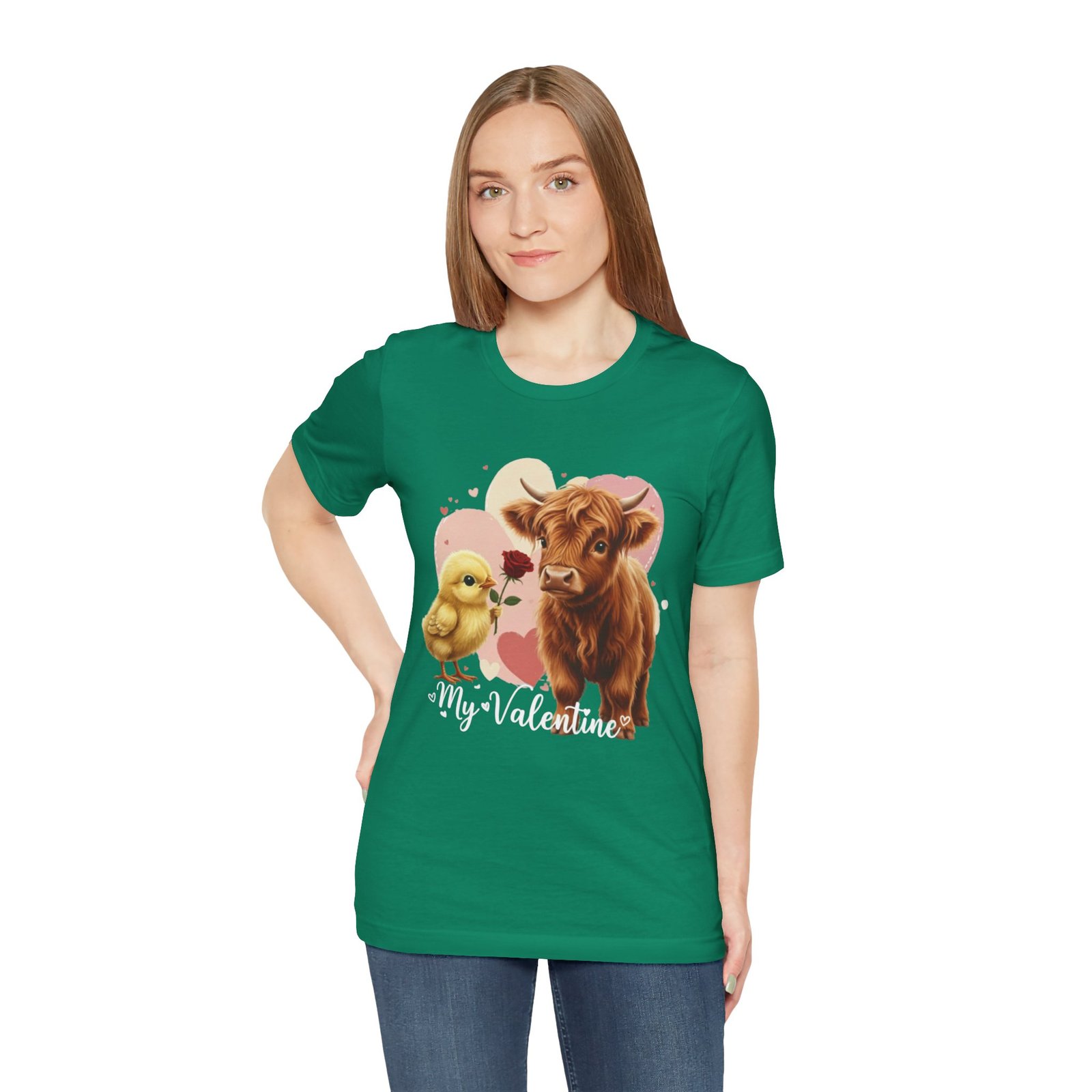 My Valentine Highland Cow and Chick Tee Valentine Shirt - Image 36