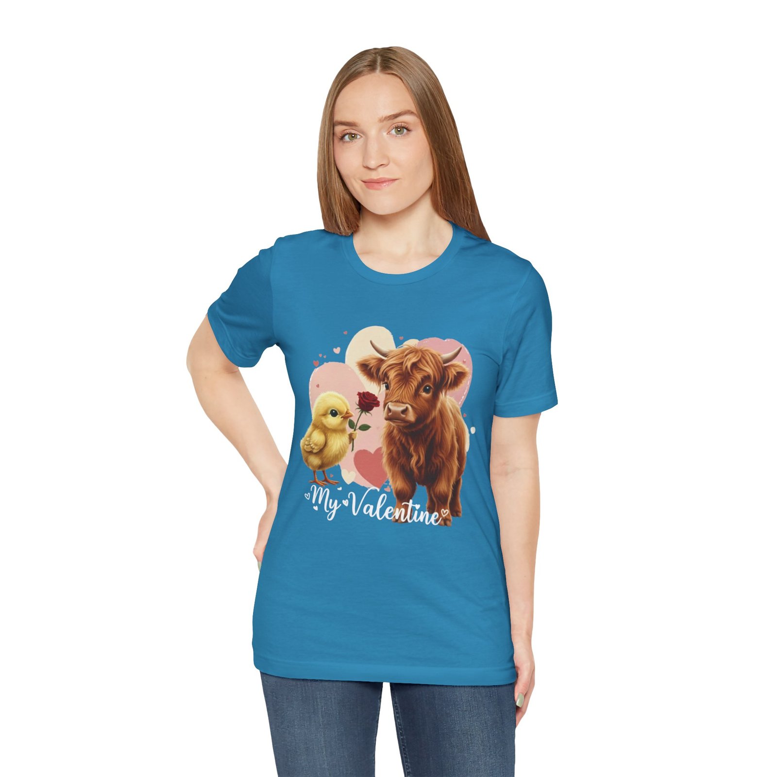My Valentine Highland Cow and Chick Tee Valentine Shirt - Image 54
