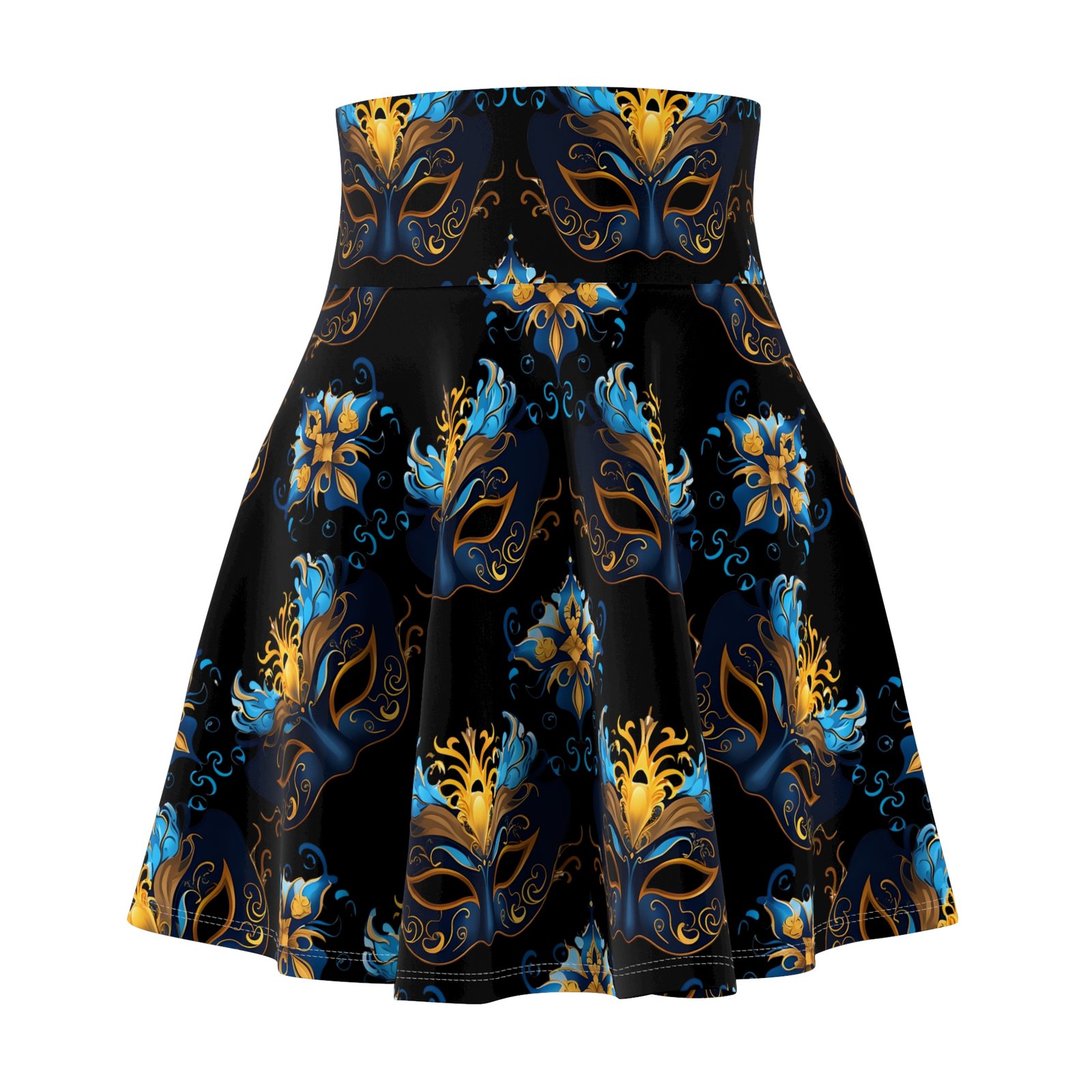 Mardi Gras Mask Print Skater Skirt | AOP Carnival Masquerade Pattern